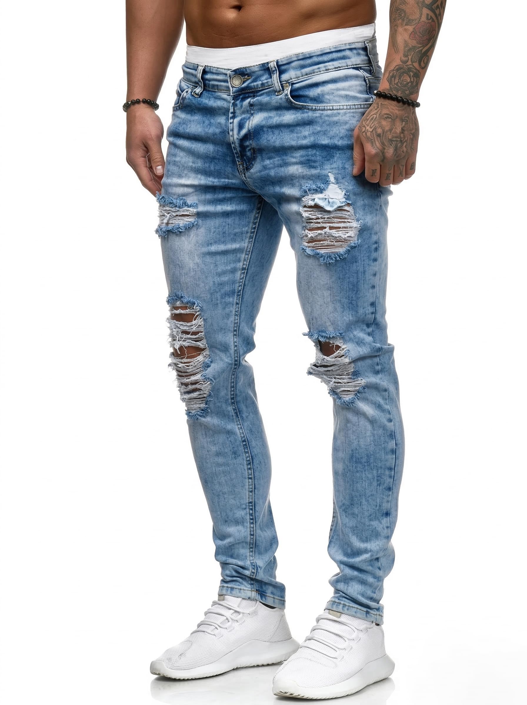 HUNGSON Herren Jeans Ripped Skinny