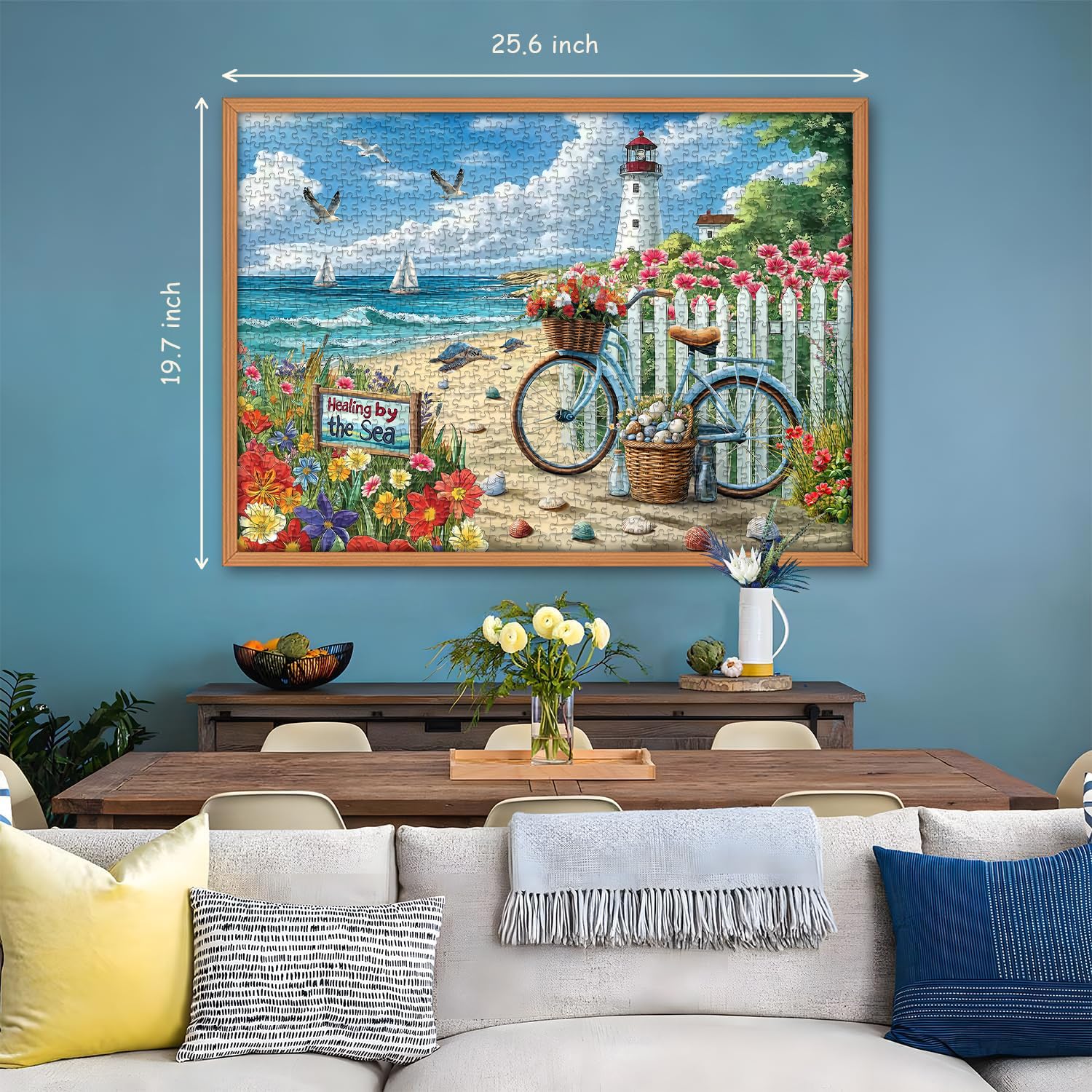 PICKFORU Beach Puzzles for Adults 1000 Pieces, Coastal Lighthouse Puzzle with Flowers Bike Sea Turtle, Nature Summer Ocean Jigsaw Puzzles, Seaside Scenery Challenge for Adults - Image 3