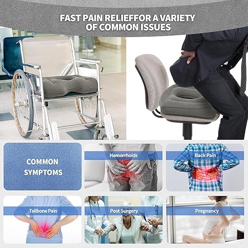 Miniatura 3 de Cojín de presión para úlceras de cama Cojines de asiento para silla de ruedas, almohada de dona, almohadilla para silla de oficina con alivio de