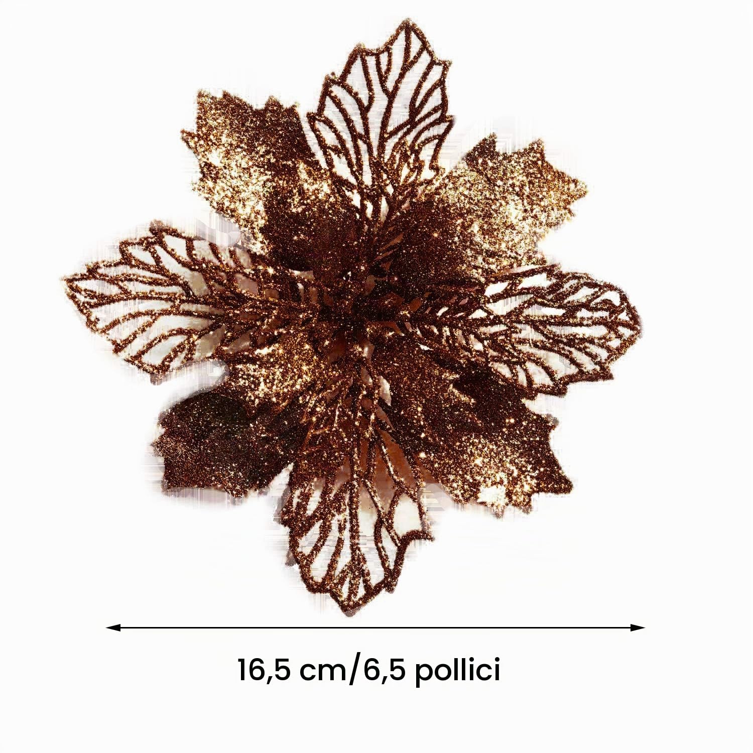 Confezione da 12 stelle di Natale artificiali, glitterate, decorazione per ghirlanda natalizia e albero di Natale, diametro 16 cm, con 12 aghi verdi flessibili