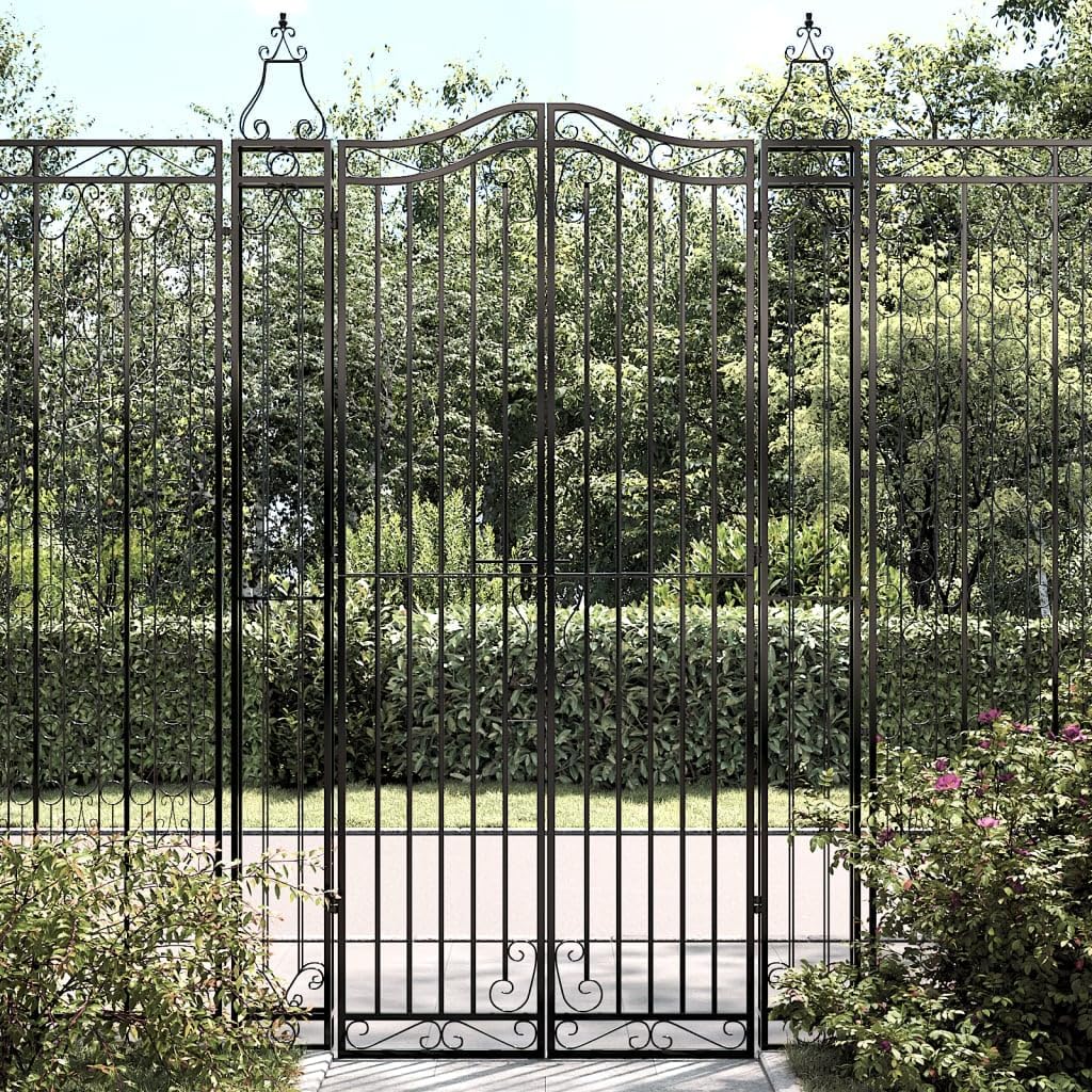 Black Wrought Iron Garden Gate 47.6"x3.1"x78.7" Ornamental Fence Gate with Posts Lockable Outdoor Entryway for Yard Patio Driveway