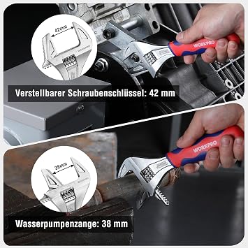WORKPRO 2-in-1 Adjustable Wrench Pipe Wrench & Adjustable Wrench Chrome