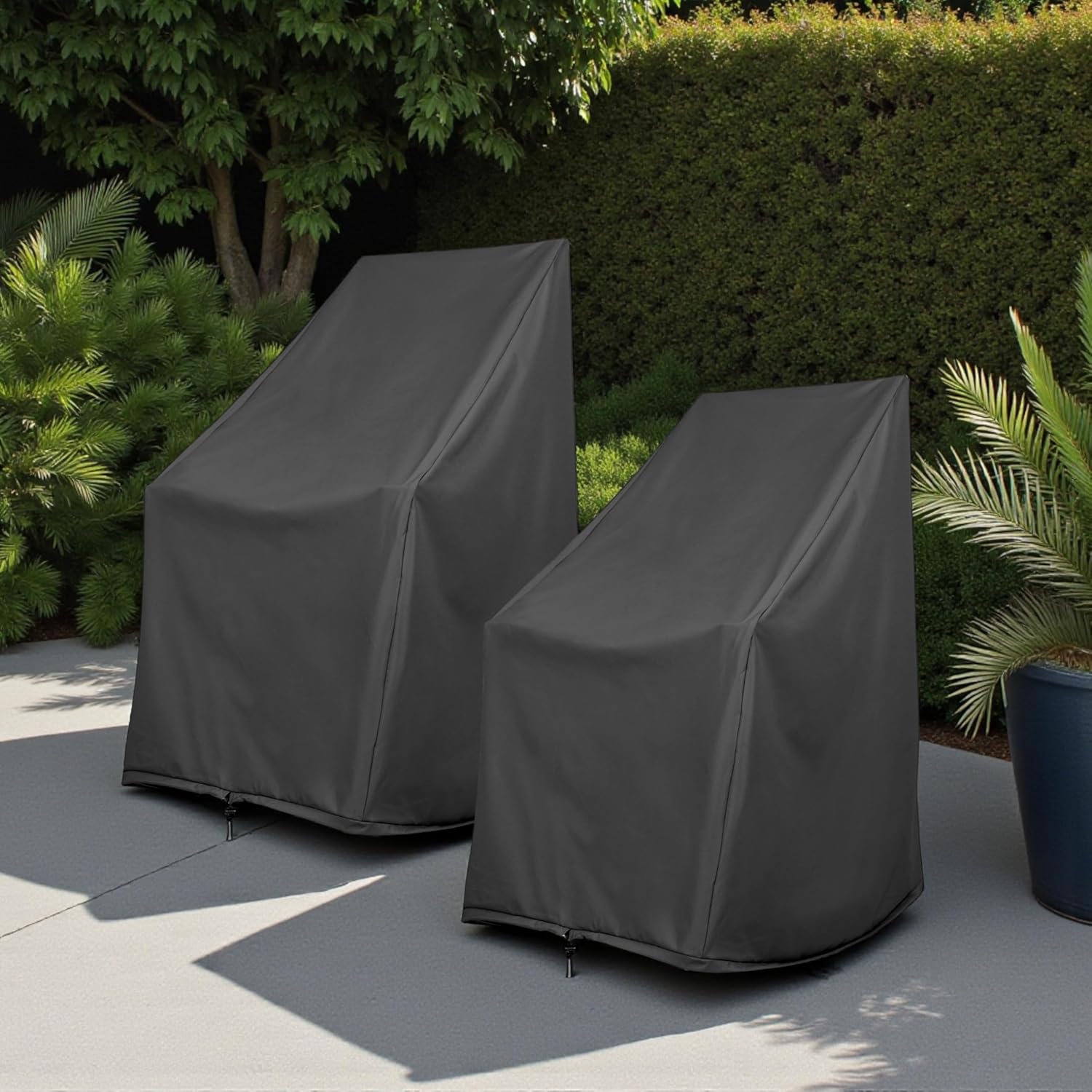Shine Company Weatherproof Outdoor Rocking Chair Cover Set of 2, 100% Woven Polyester, Elastic Cord with Toggle, Black, 2-Pack