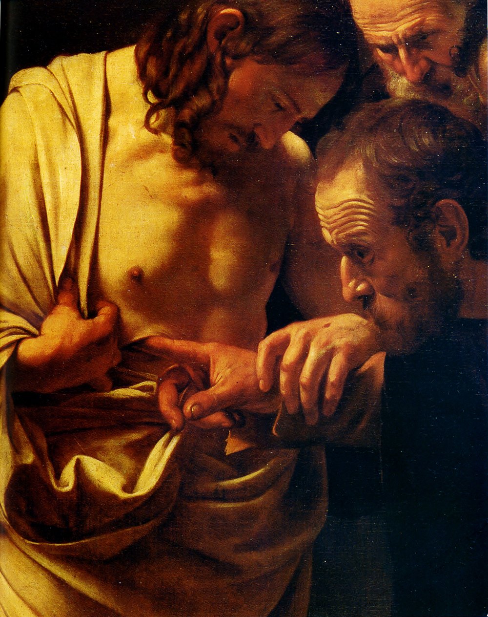 Toile Caravaggio Jésus Extra Large mate sans reflet avec cadre marron protecteur