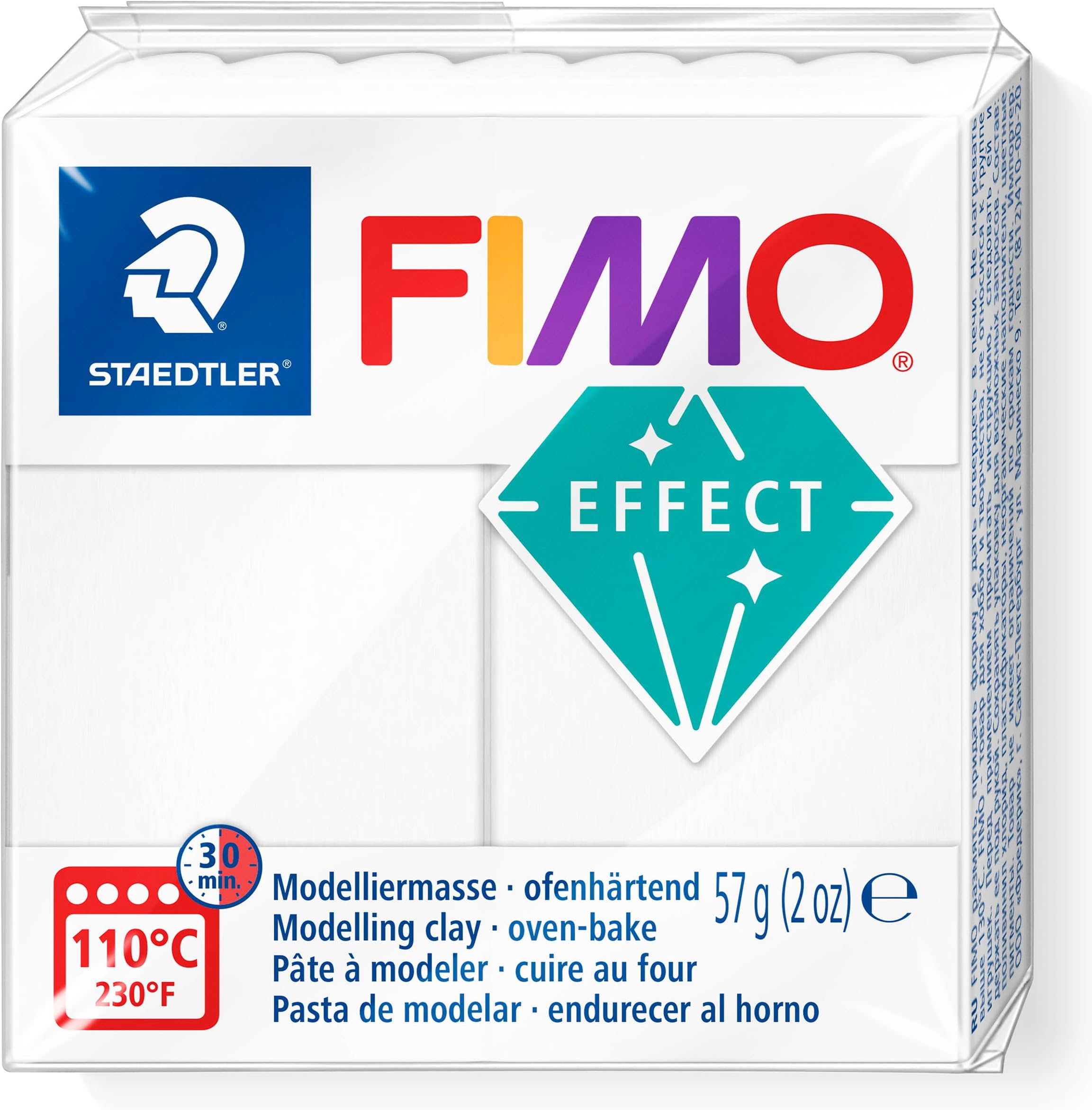 STAEDTLER 8010-014 FIMO Effect Oven-Hardening Polymer Modelling Clay - Translucent White (1 x 57g Block)