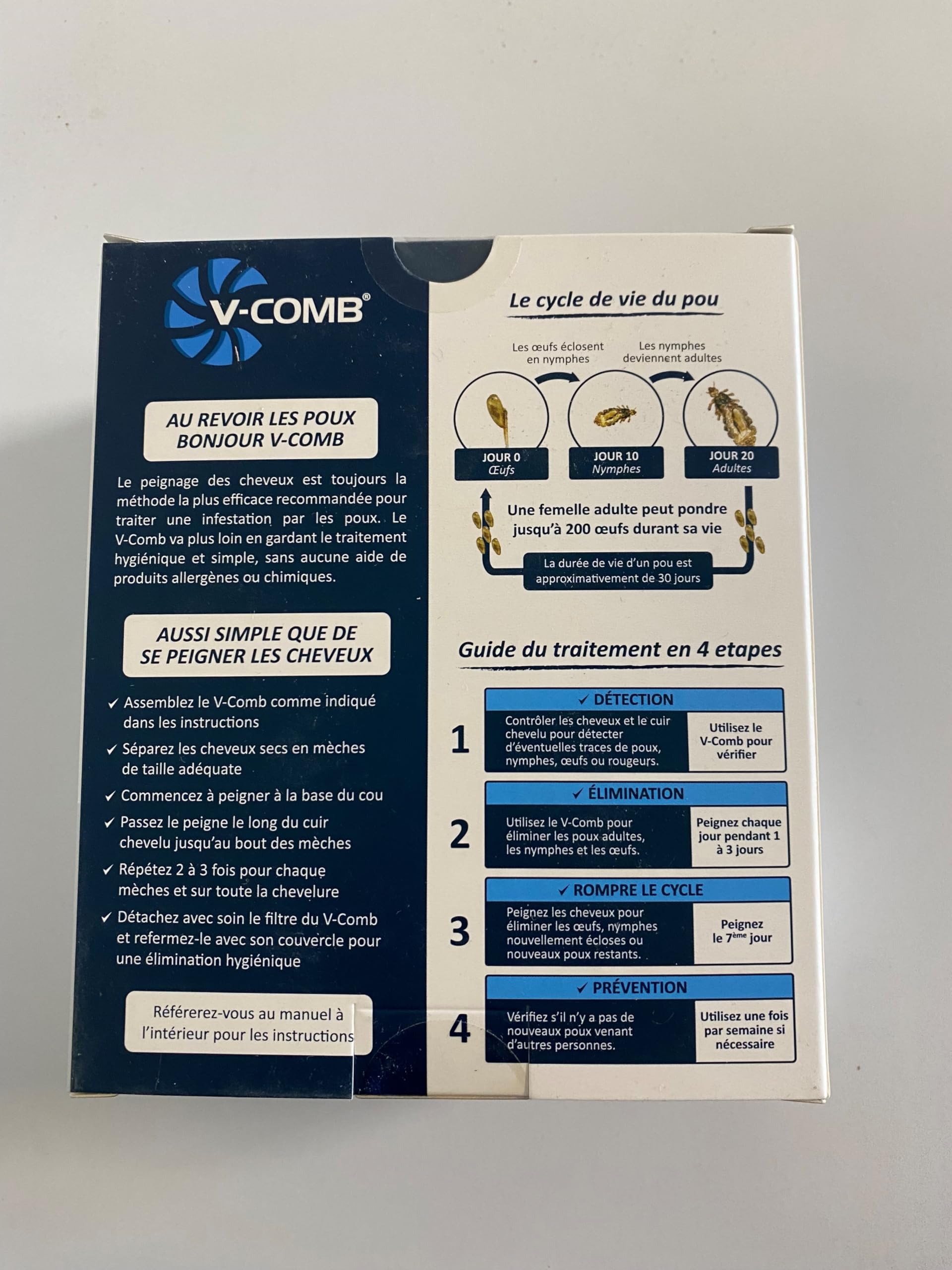 Peine de piojos V-comb + caja de 8 filtros