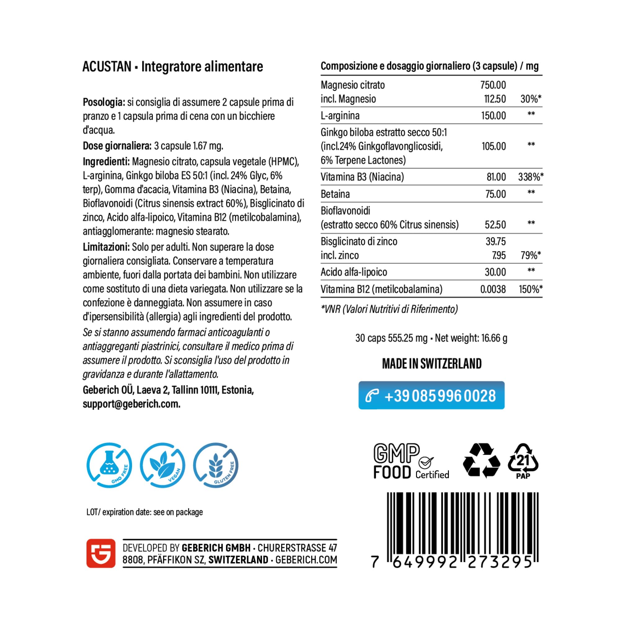 Integratore per Benessere Orecchie – 30 Capsule – con Ginkgo Biloba, L-arginina, Bioflavonoidi