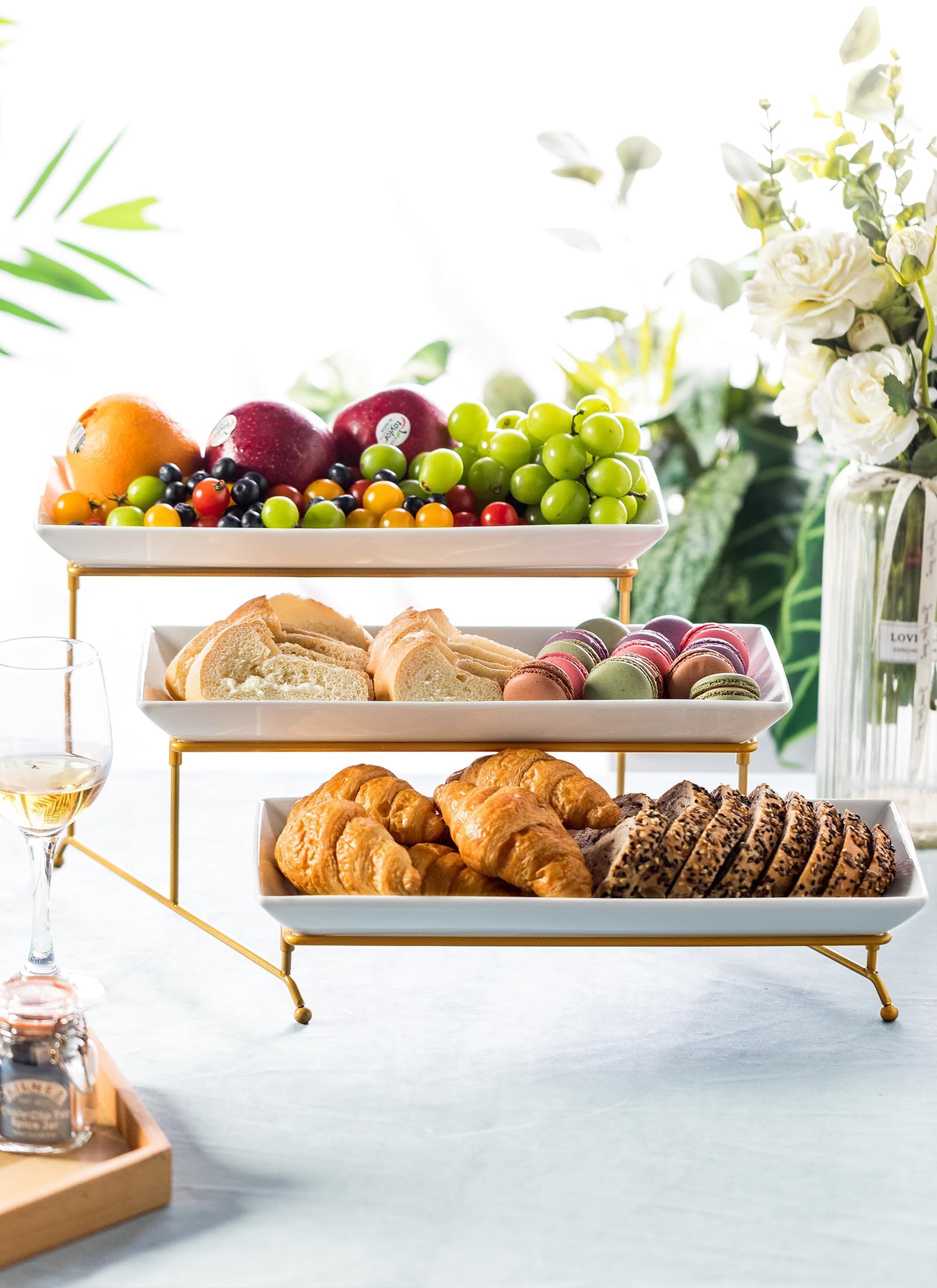 Vassoio da portata a 3 ripiani per antipasti, frutta, dessert e cupcake, robusto supporto per feste, eventi e incontri, ideale per intrattenere