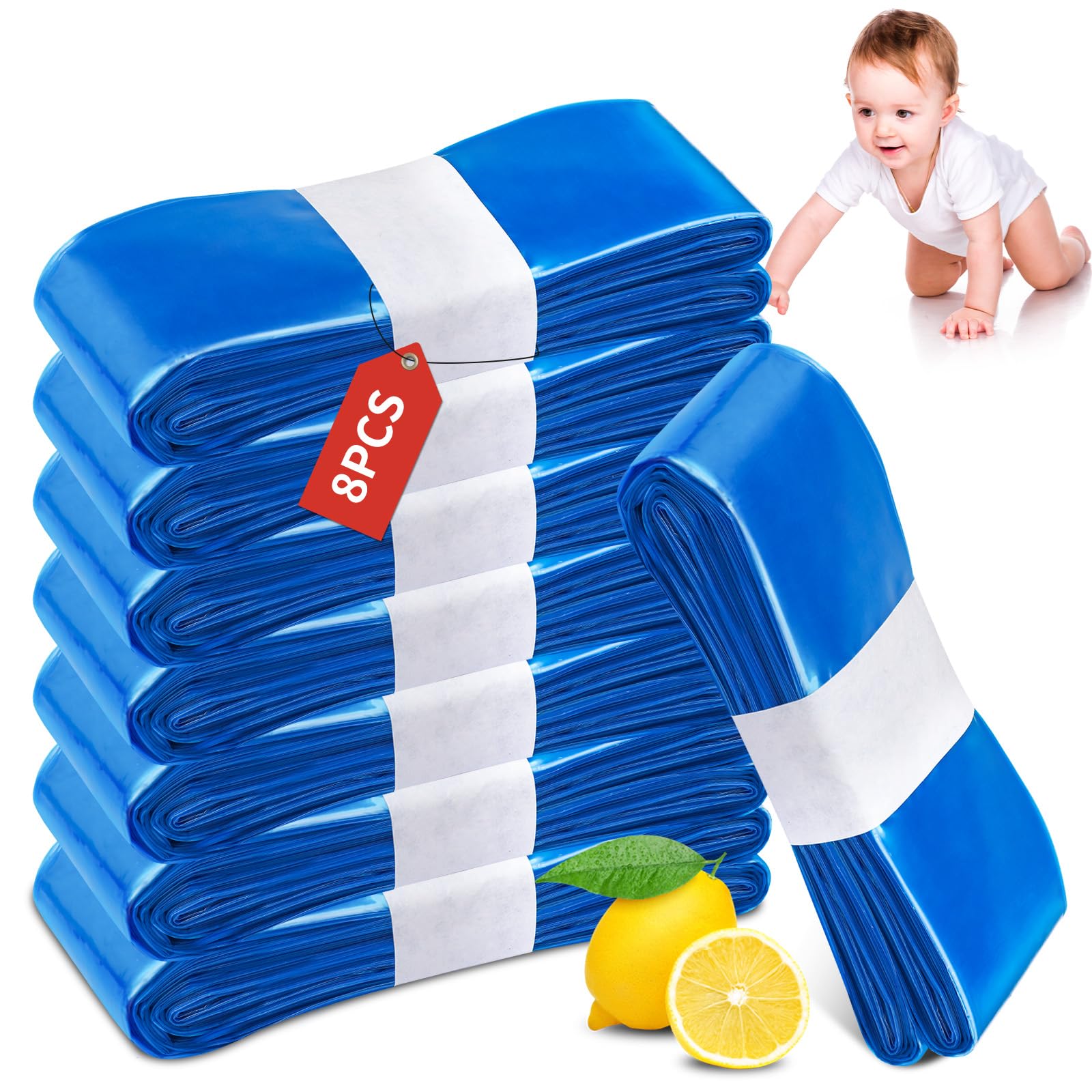 8 Stück Windeleimer Nachfüllkassetten, 4.5M Nachfüllfolie windelbeutel,Geruchsdichte Eingedickte, Kompatibel mit Windeleimer & Katzenstreueimer