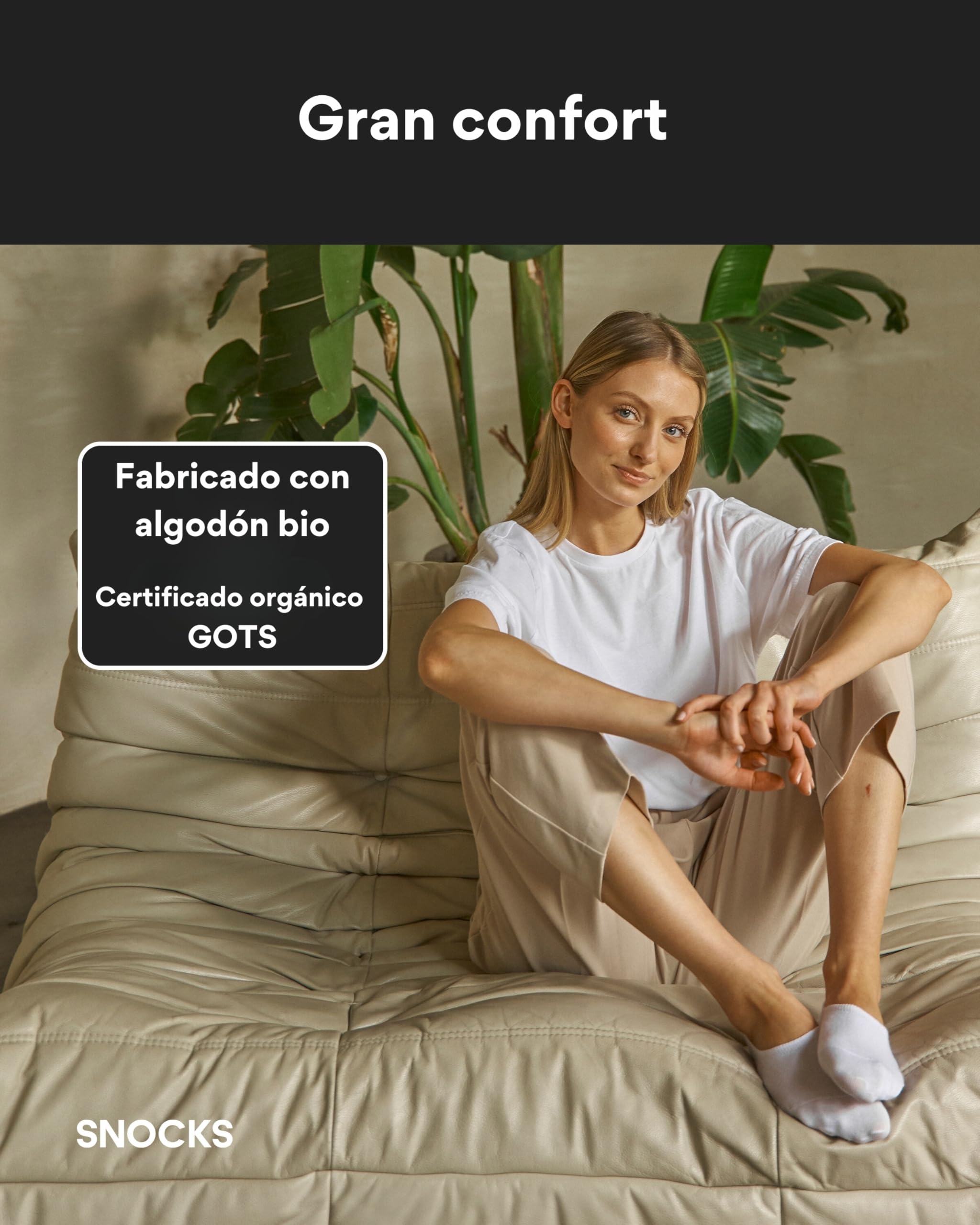 Snocks Calcetines Invisibles Algodón Orgánico Ultrasuaves Hombre Mujer Tallas 35-46