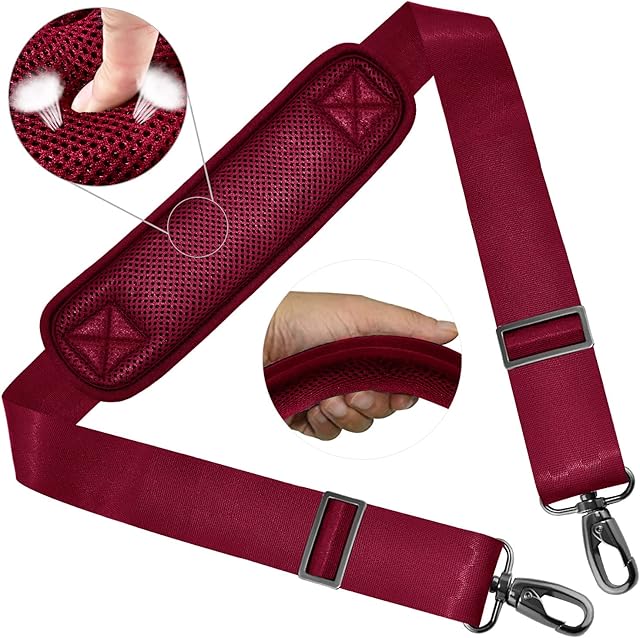 Schultergurt 58 Zoll Universal-Taschengurt mit Ultradicken, Festen, Gepolsterten und Doppelt Ausbalancierten, Verstellbaren Schnallen für Aktenkoffer, Reisetasche, Laptoptasche,Czerwony