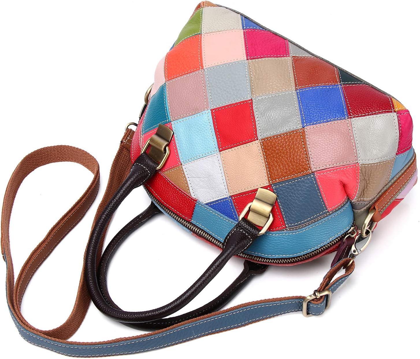 Women Multicolor Shell Bag Genuine Leather Cute Tote Bag Colorful Handbag Purses