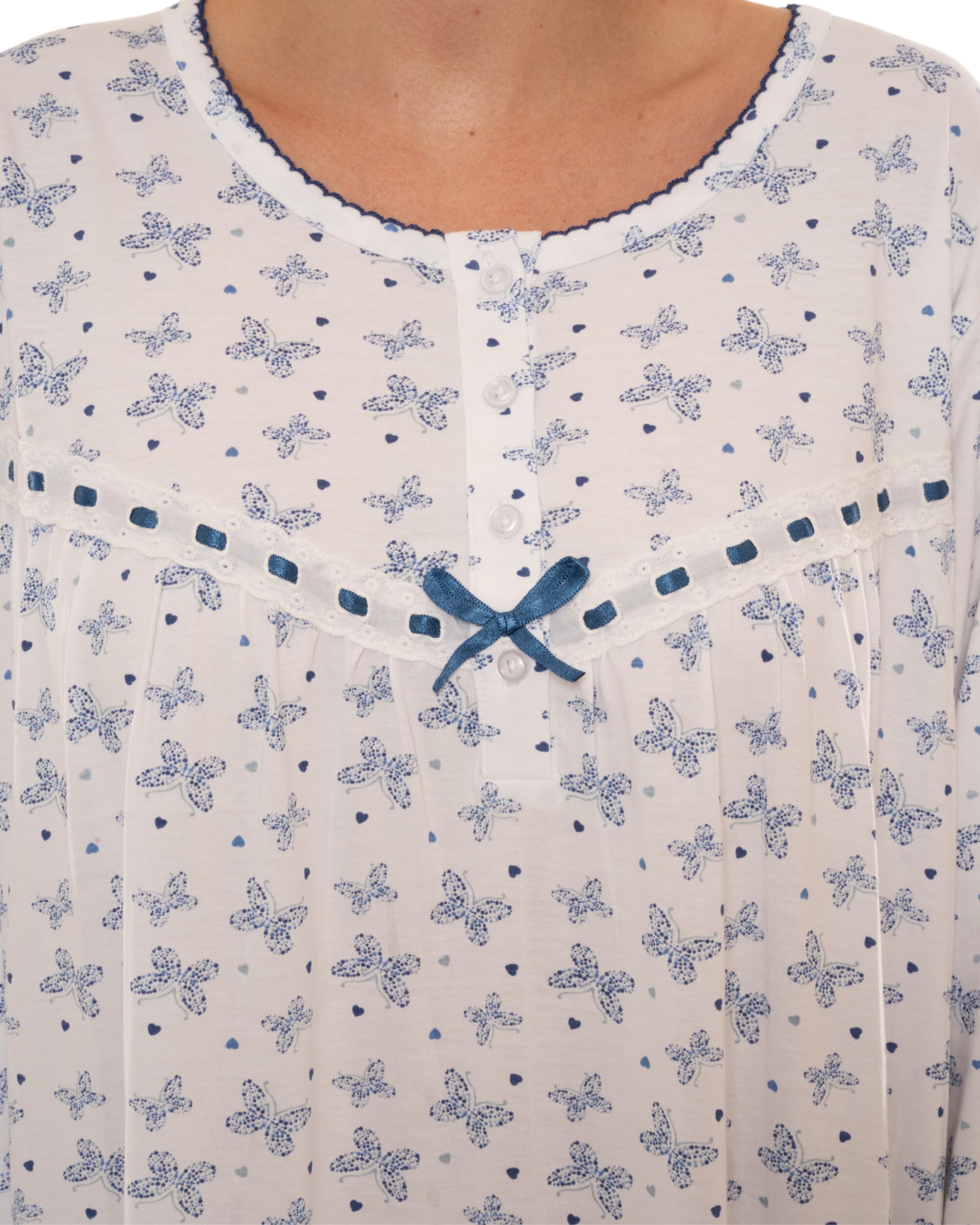 Suzy & Me Camisón Manga Larga para Mujer, 100% algodón, con Estampado de Mariposas. Tallas 36/38-52/54.
