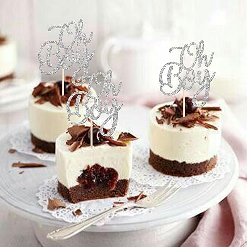 Miniatura 3 de Rsstarxi Paquete de 24 adornos para cupcakes Oh Boy con purpurina Oh Baby Boy para decoración de pasteles de baby shower, tema de revelación de