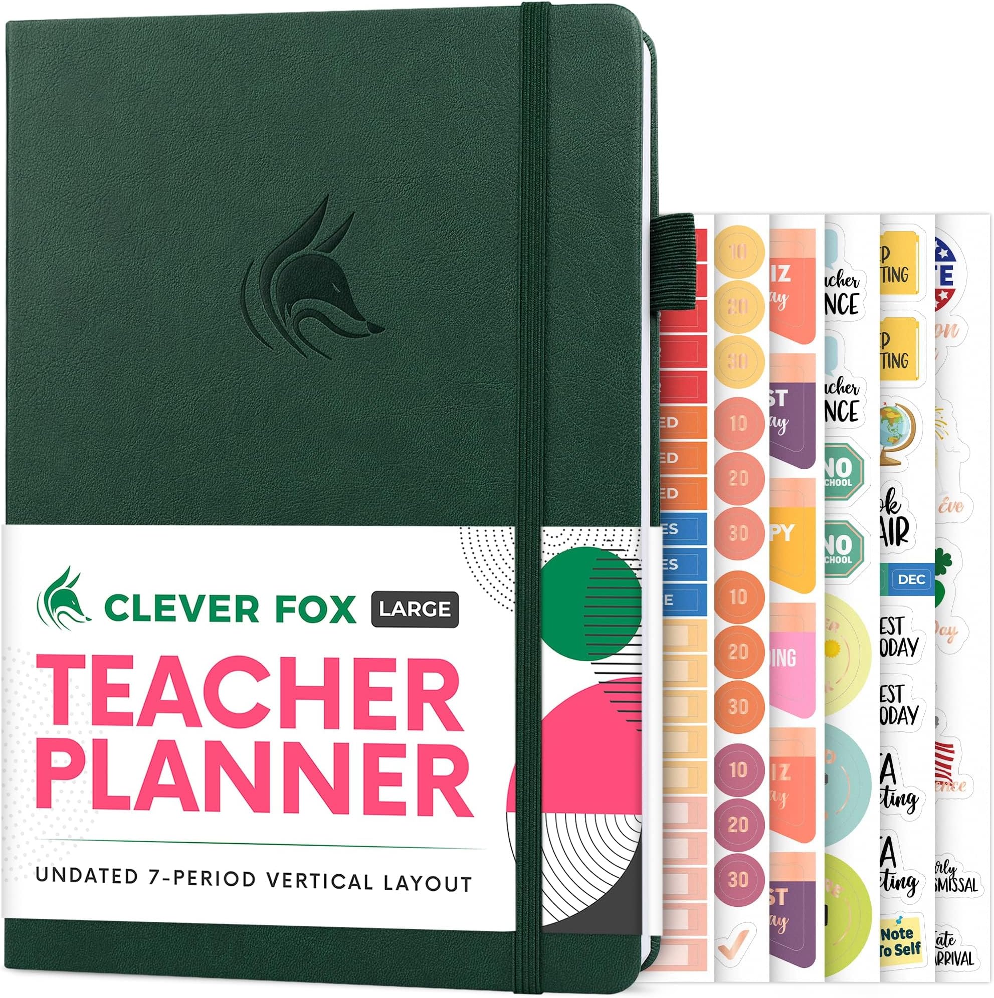 Clever Fox Teacher Planner – School Year Planner with Calendars & Lesson Plans – Teacher Plan Book for Classroom & Homeschool Organization - Undated, 18x25cm, Hardcover (Dark Green)