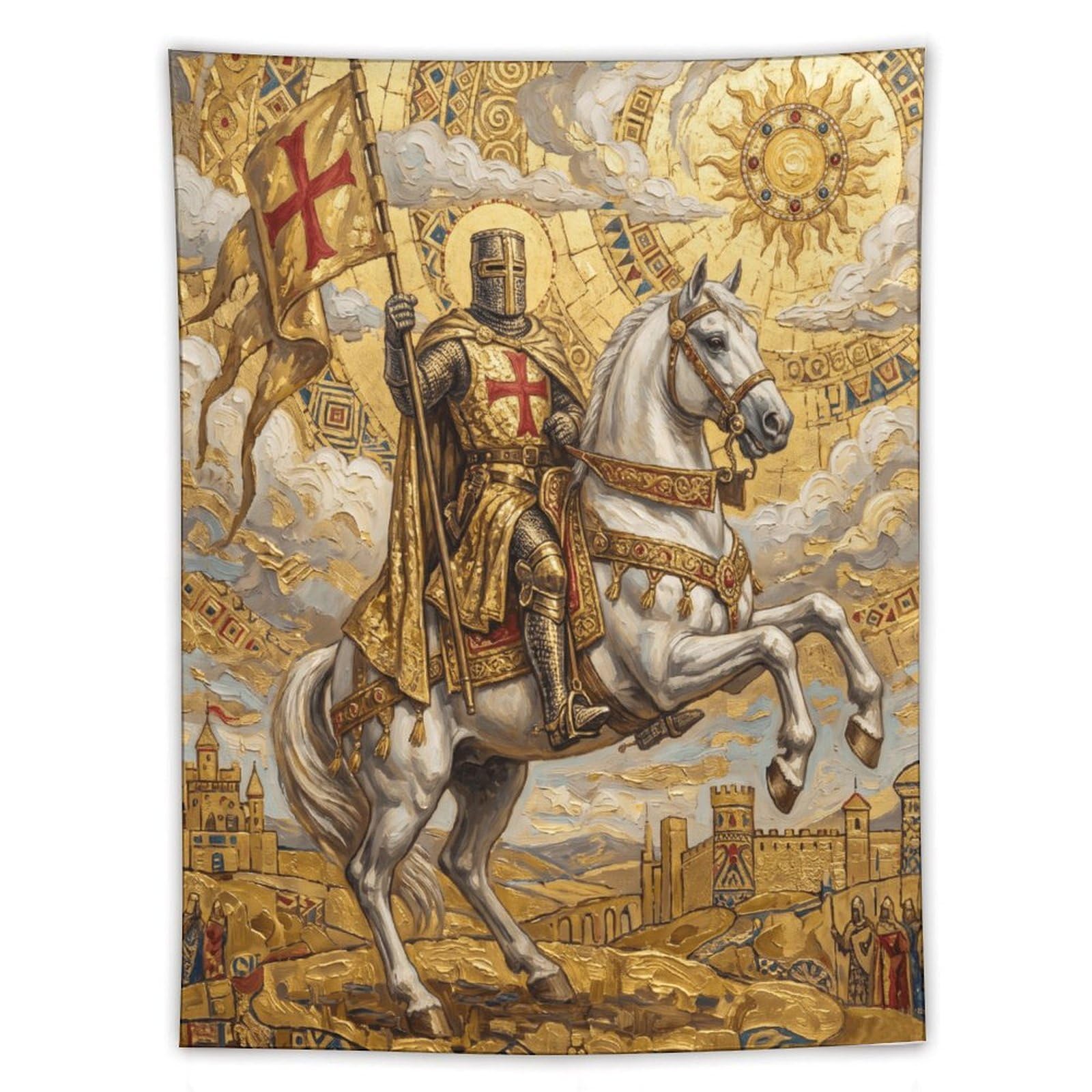 H3B8U2Y5 Crusader Knight Wall Tapestry, Medieval Illustration, Office