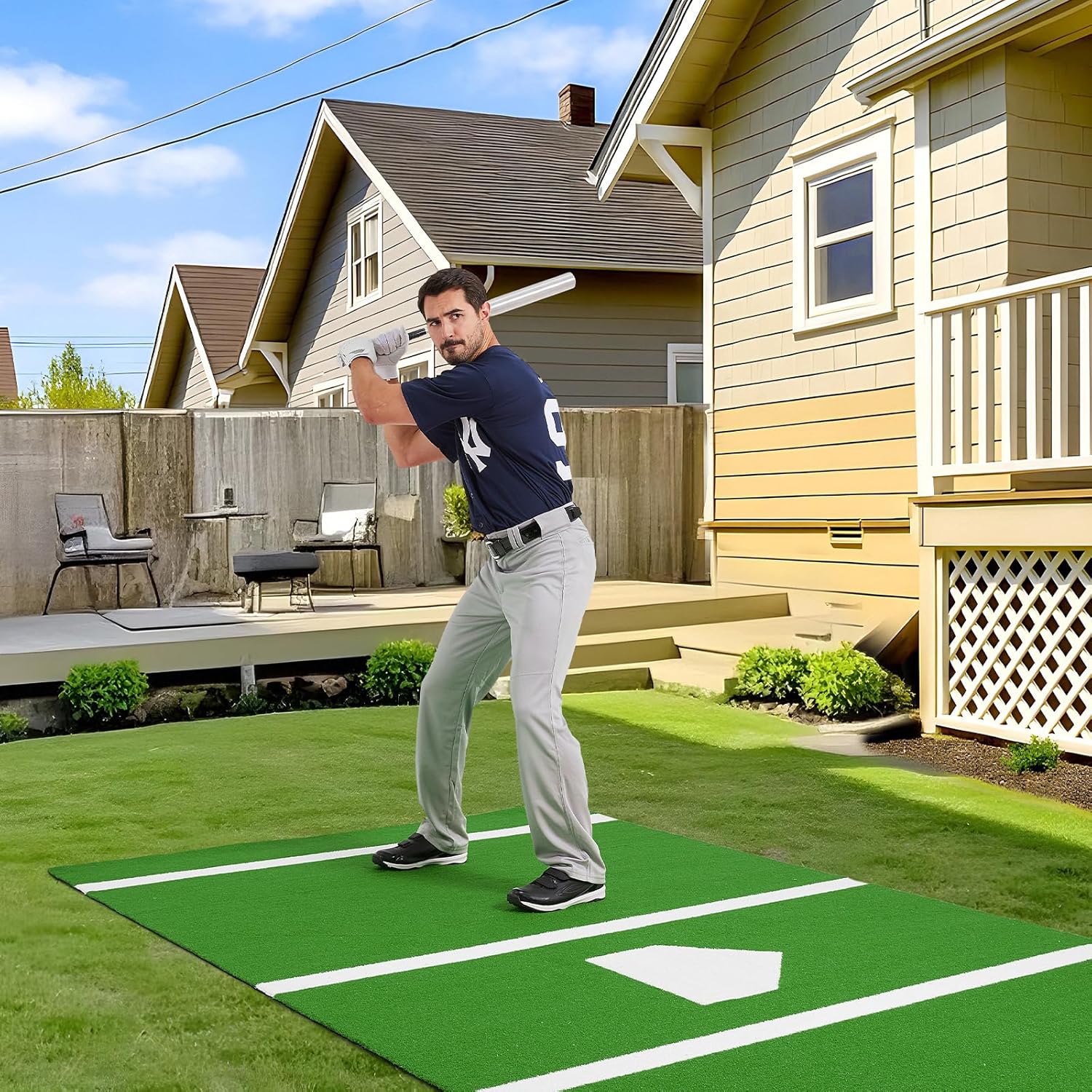 Baseball Batting Mat, Hitting Mat Turf with Batters Box and Home Plate for Outdoor Batting Cage Baseball and Softball Stance Practice 6 x 4 ft Mat