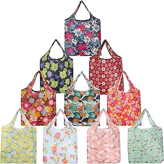 10 Pack Reusable Grocery Shopping Bags, Washable Shopping Tote Bags Foldable in a Pouch, Heavy Duty Shopping Bag for Daily Shopping, Groceries, Travel, Camping, Picnic（14.5 x15.3 inch）