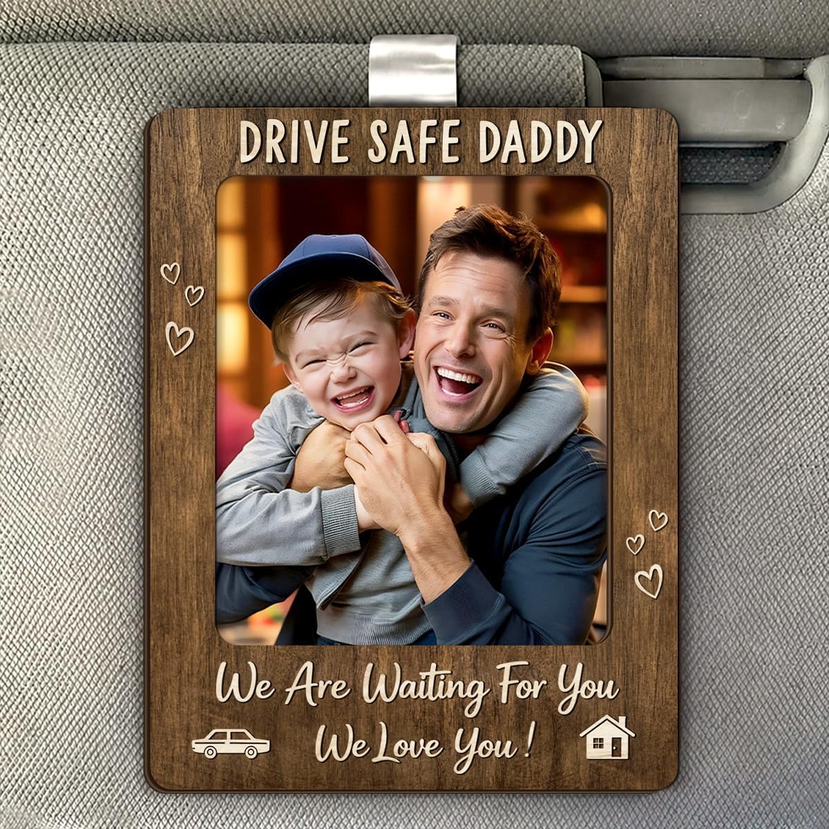 Drive Safe Daddy Gift for Dad from Daughter Son – Car Visor Photo Holder, Dad Birthday Gifts, Fathers Day Picture Frame Keepsake, We Love You Daddy Car Accessory