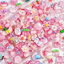 100 Pieces Cute Resin Charms for Slime Translucent DIY Phone Jewellery Kawaii Cartoon Design Nail Charms Washable Resin 4 x 3 cm Suitable for Nail Decorations (Pink)