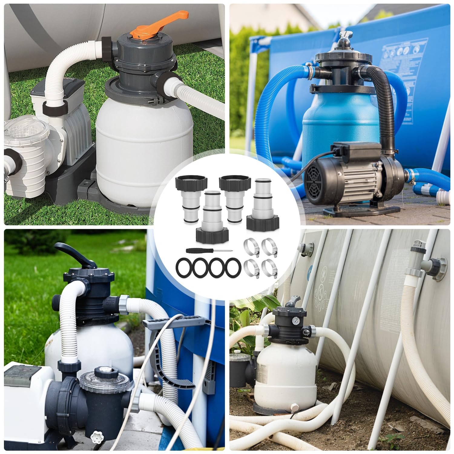 Adapter węża basenowego 4PCS, adapter do basenu Intex, zestaw adaptera węża basenowego, adapter węża do pompy, złącze do węża basenowego Ø 32 i 38 mm, adapter węża basenowego
