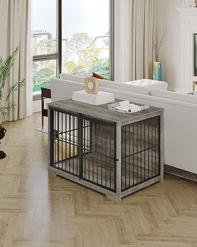 Miniatura 8 de Mueble XL grande para perros, muebles de interior para perreras de 44.1 pulgadas con puerta de granero, jaula alta de madera para perros, jaula