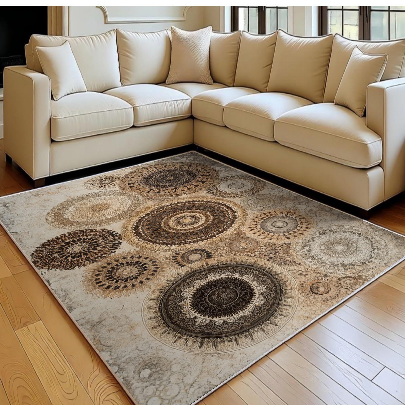Tapis lavable en machine beige 60x90 anti-tache pour salle à manger