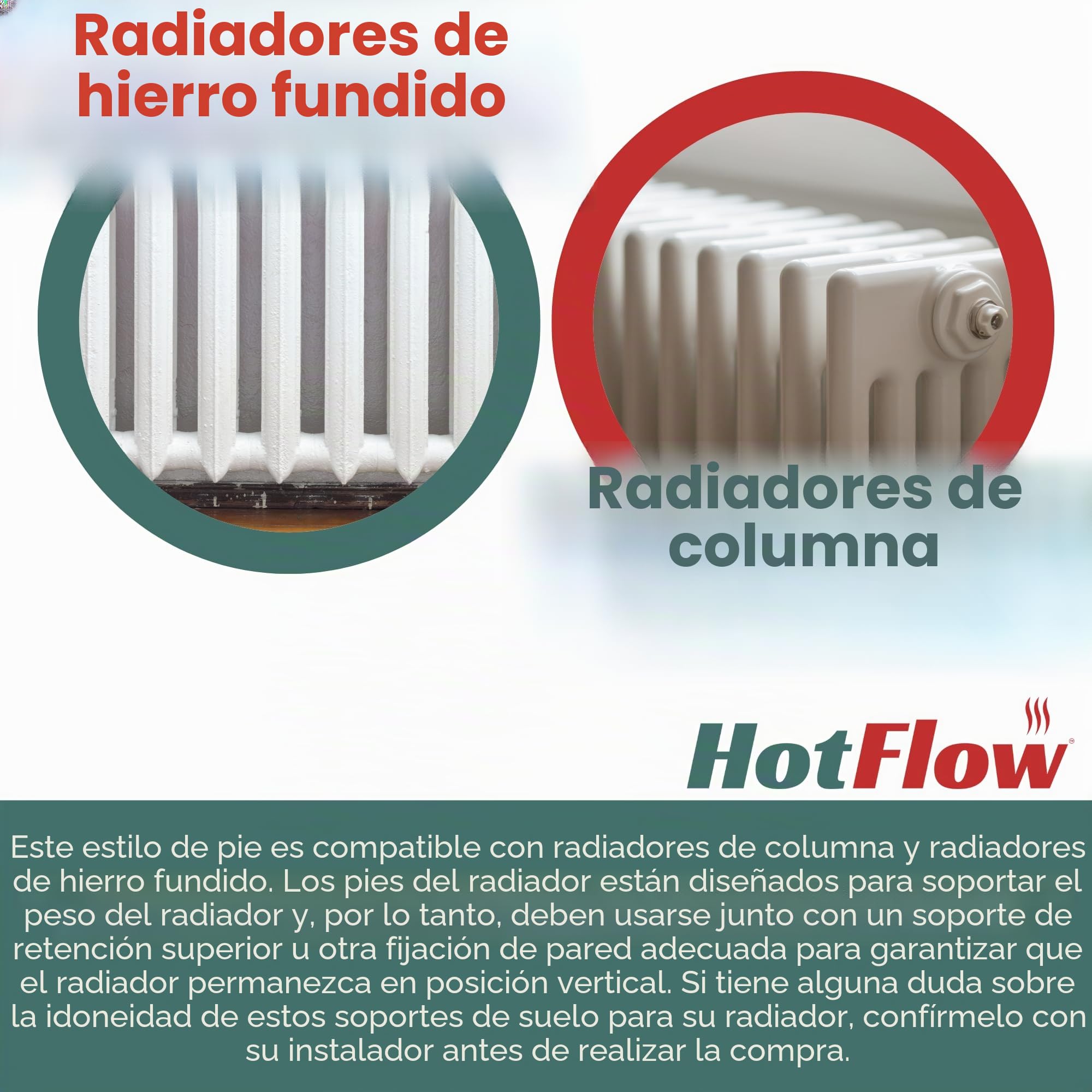 Par de patas de radiador de columna blanca de tráfico, 100 mm de alto, compatibles con radiadores de columna y radiadores de hierro fundido. Producto ideal para soportar el peso de los