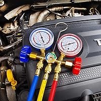 Vista 6 de JIFETOR Juego de manómetros de colector de CA de 3 vías, herramienta de carga de refrigerante de diagnóstico HVAC para automóvil y hogar