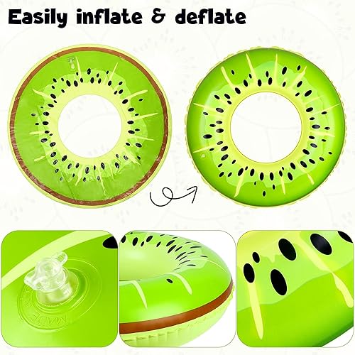 Miniatura 3 de Elcoho Juego de 8 anillos inflables para piscina, tubos de natación de 29.5 pulgadas, flotadores en diseños de frutas, naranja, limón, uva, kiwi