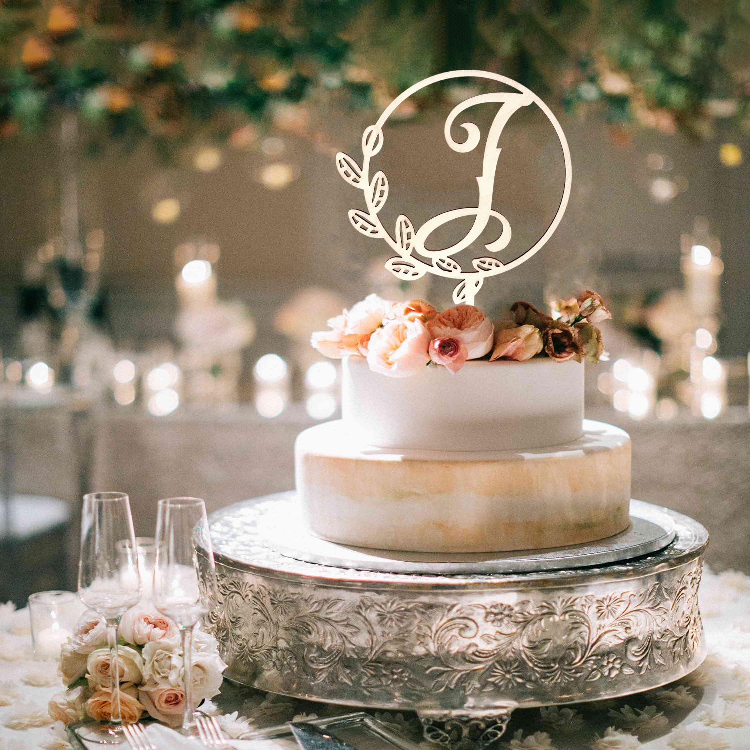 LINGTEER Tortenaufsatz aus Holz, personalisierbar, Buchstabe I, perfekt für Geburtstag, rustikale Hochzeit, Jahrestag, Andenken, Party-Dekoration