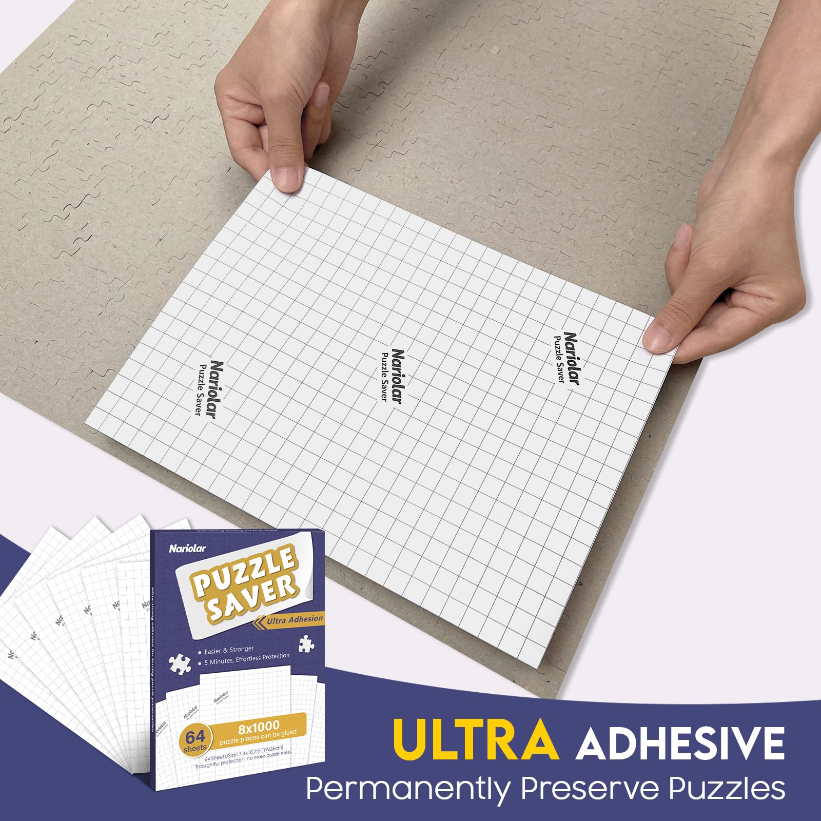 Nariolar Feuilles de colle puzzle ultra adhérentes | Lot de 64 feuilles de conservation pour puzzle 8 x 1000 pièces