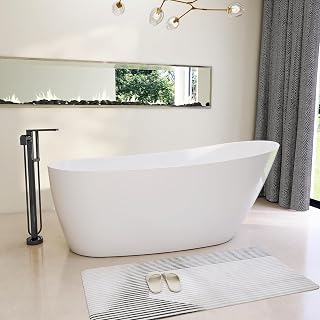 59" High-back Acrylic Freestanding Bathtub, Stand Alone Slipper Soaking Tub, Integrated Overflow and Drain, cUPC Certified