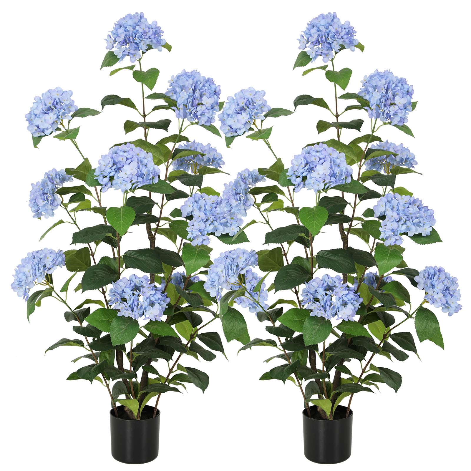 Bellacat 4ft(120cm) Faux Hydrangea Tree with Blue Flowers, Artificial Hydrangea Plant with Lifelike Leaves, Fake Hydrangea Bush Flower Tree for Porch Patio Living Room Indoor & Outdoor Decor, 2Pack