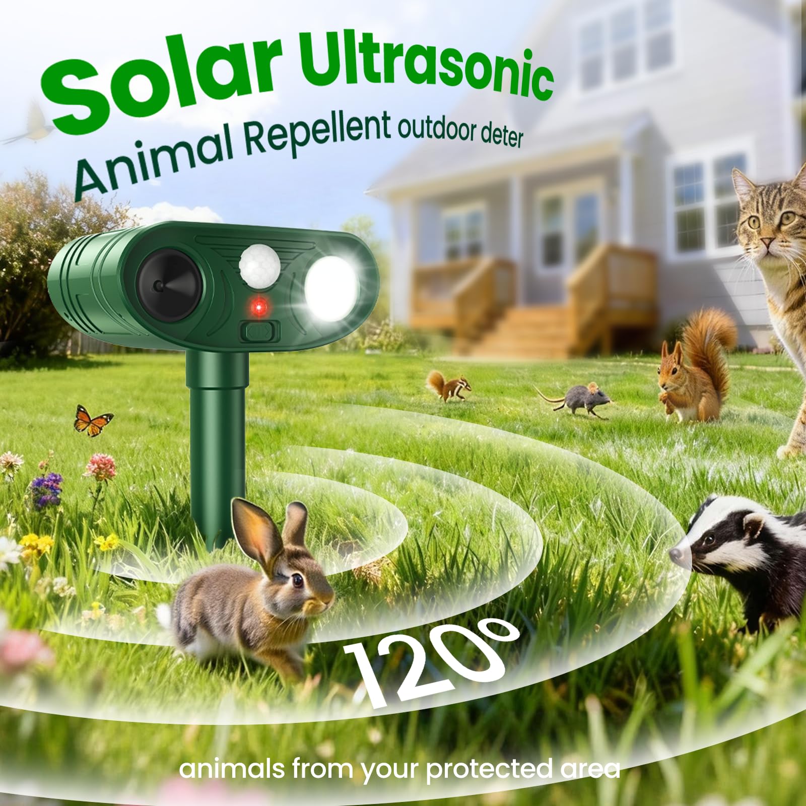 2026 Upgraded Solar Ultraschall Tiervertreiber Outdoor Hirsch Katzenschreck mit Bewegungsmelder Blitzlicht (2)
