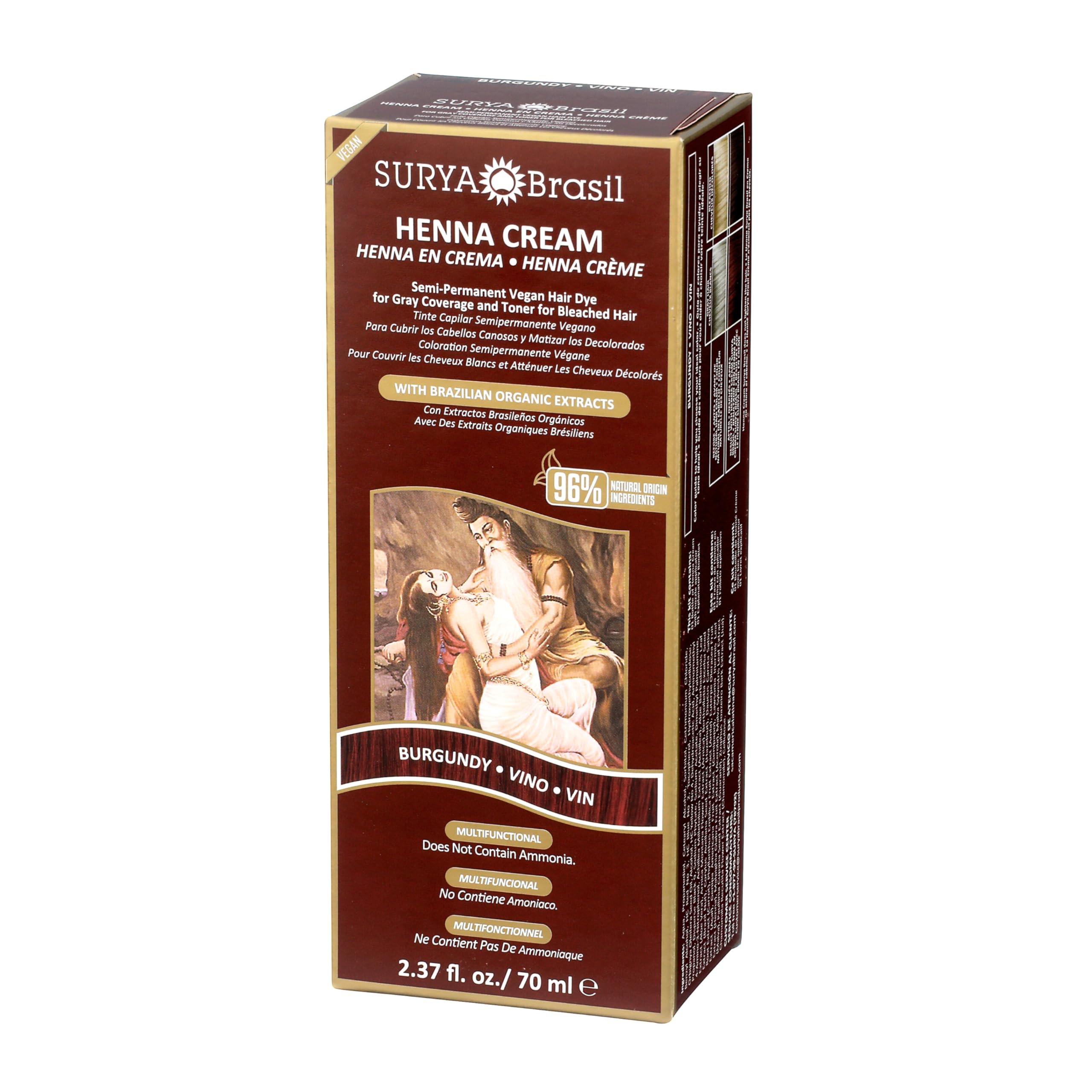 Surya Brasil Henna Cream Burgundy - 96% Natural Ingredients, Vegan, Cruelty-Free, Eco-Friendly, Semi-Permanent Hair Color, Deep Hydration & Shine, 2.37 oz thumbnail 5