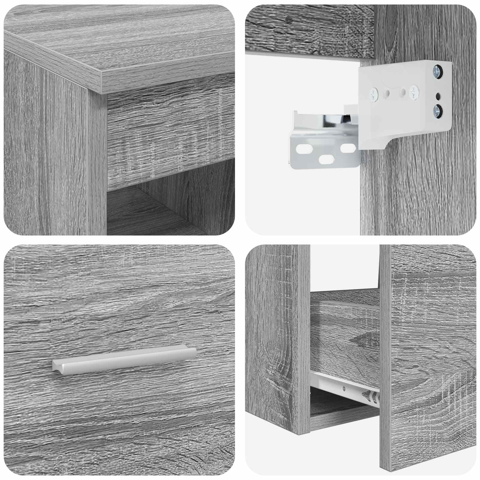 Waschtisch Badezimmer Set 2 teilig Grau Sonoma Holzwerkstoff, Bad Waschbecken Unterschrank mit Schublade, Hängend Wand Halterung für Gäste WC, Stauraum und Organizer