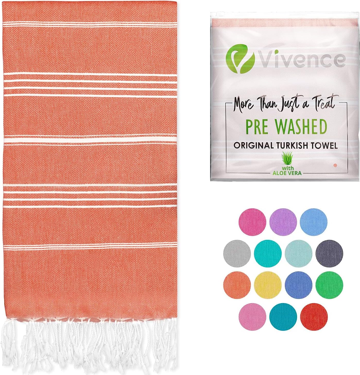 VIVENCE Turkish Beach Towels Infused with Aloe Vera - Sand Free and Moisturizing Oversized Beach Towels for Adults, Kids - Fast Drying, Prewashed 100% Cotton Turkish Towels - 38"x70" - Dark Coral : Home & Kitchen