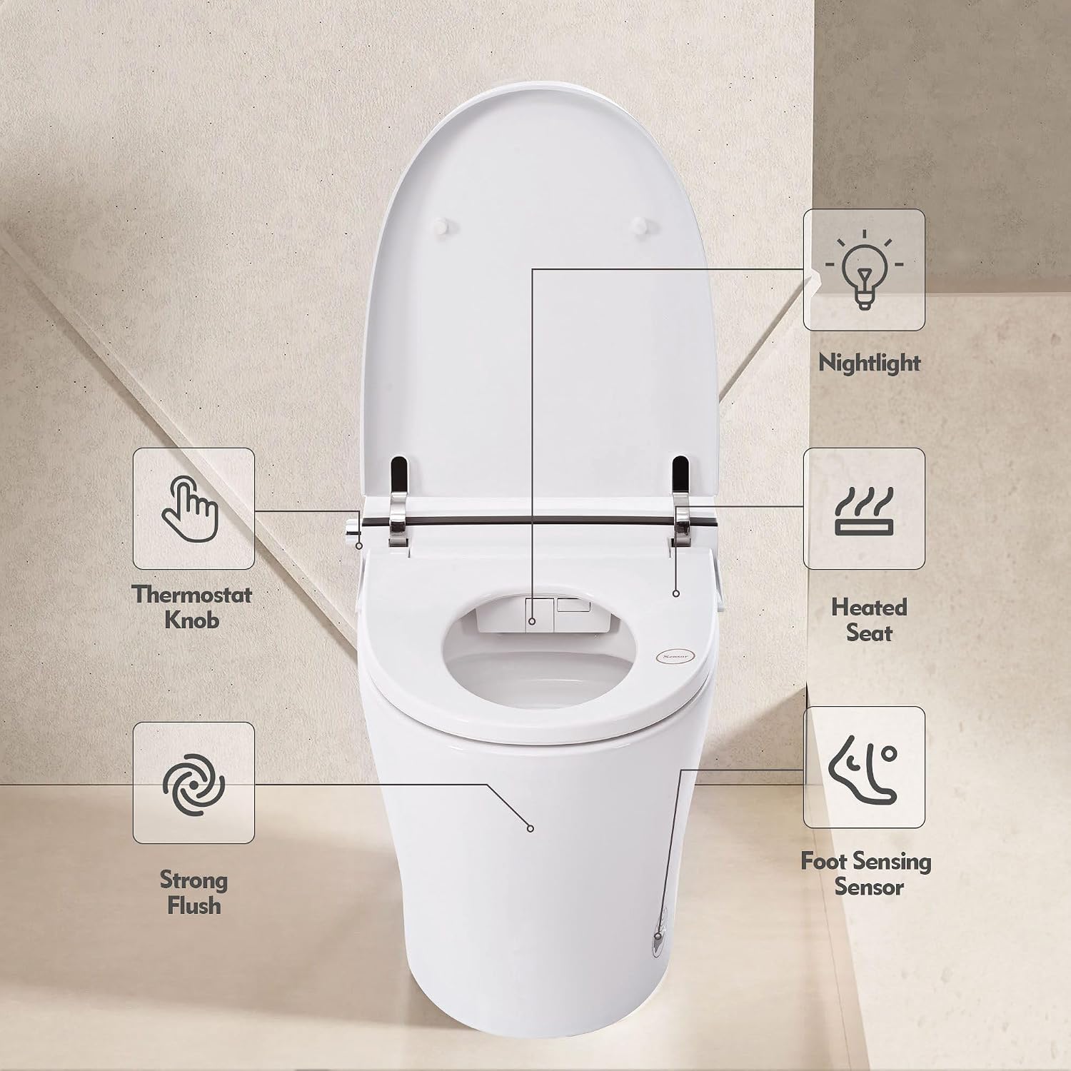 Smart Toilet with 1000 Grams MaP Flush Score, One-Piece Toilet with Temperature-Adjustable Heated Seat, Night Light, Soft Close, Anti-False-Trigger Foot Sensor, Light Intelligence (LT-N50)