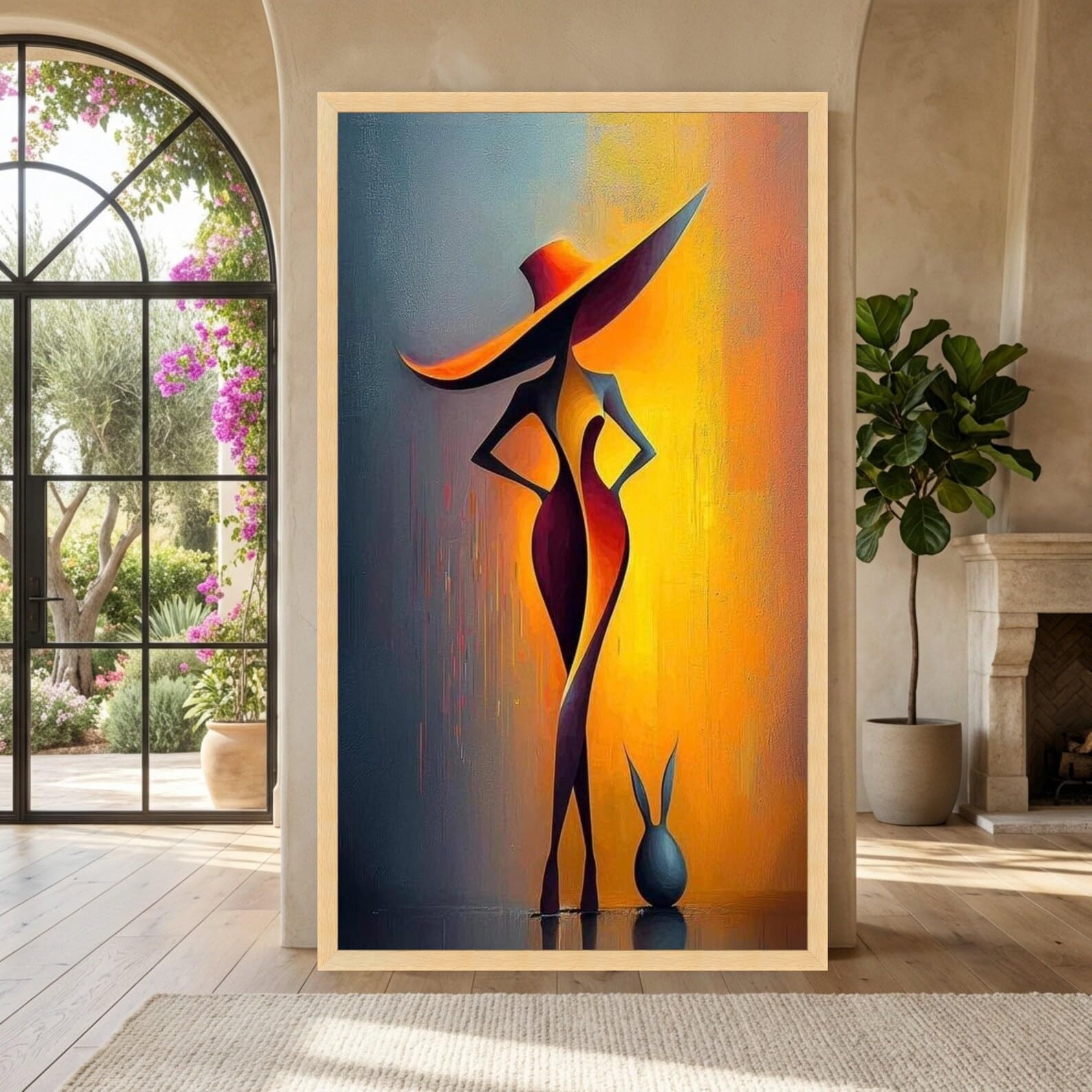 TONGYINLI Elegant Lady Canvas Print, Abstract Figurative Wall Art, Colorful Woman Silhouette Painting, Contemporary Home Decor(40x70cm/Internal Frame)