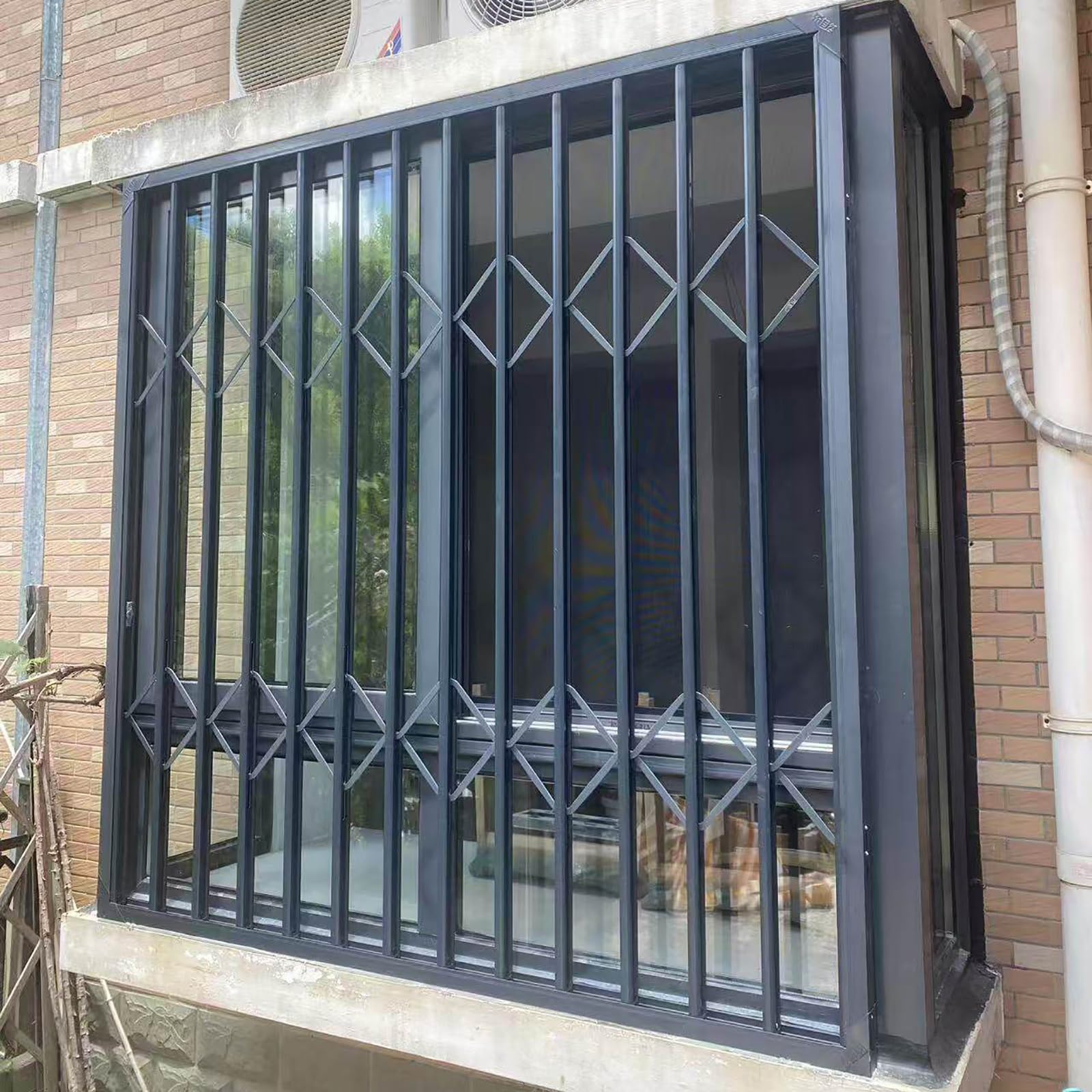 MLYAYE Square Sliding Window Safety Guard for Exterior Windows, Lockable Burglar-proof Theft Metal Bars Rail Grille for Kids/Child/Pet Protective Security(32x32in/81x81cm)