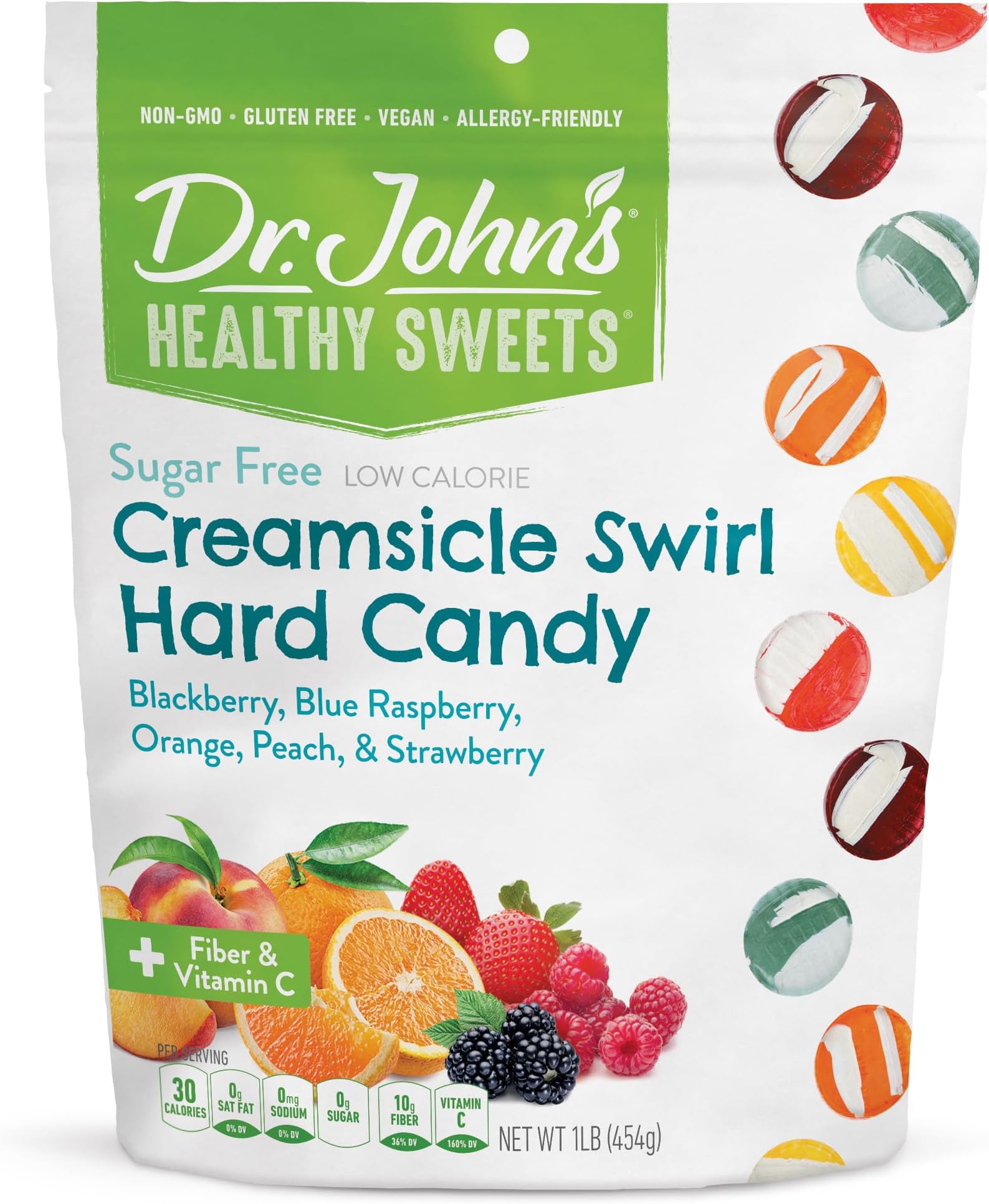 Creamsicle Swirl Hard Candy with Zero Sugar, Dye-Free, Plant Based, Keto Friendly, 100 Count, 1 LB Bag