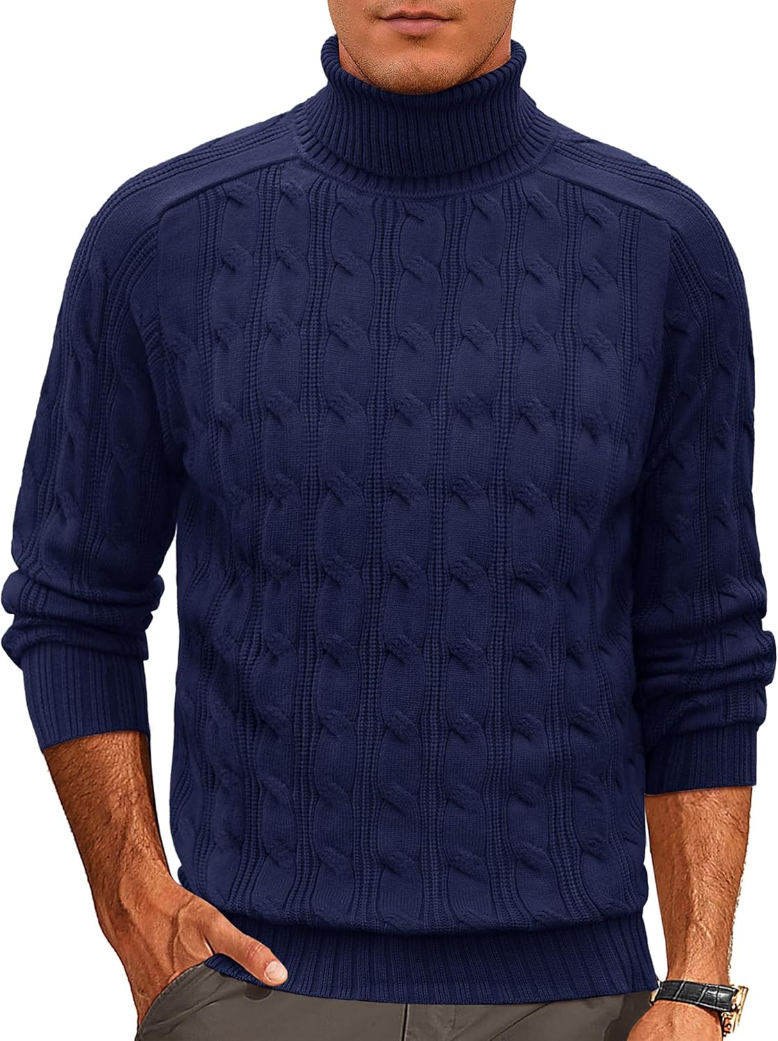 Cotrasen Men's Turtleneck Sweater Long Sleeve Cable Knit Sweater Casual Fall Winter Warm Twisted Pullover Sweaters