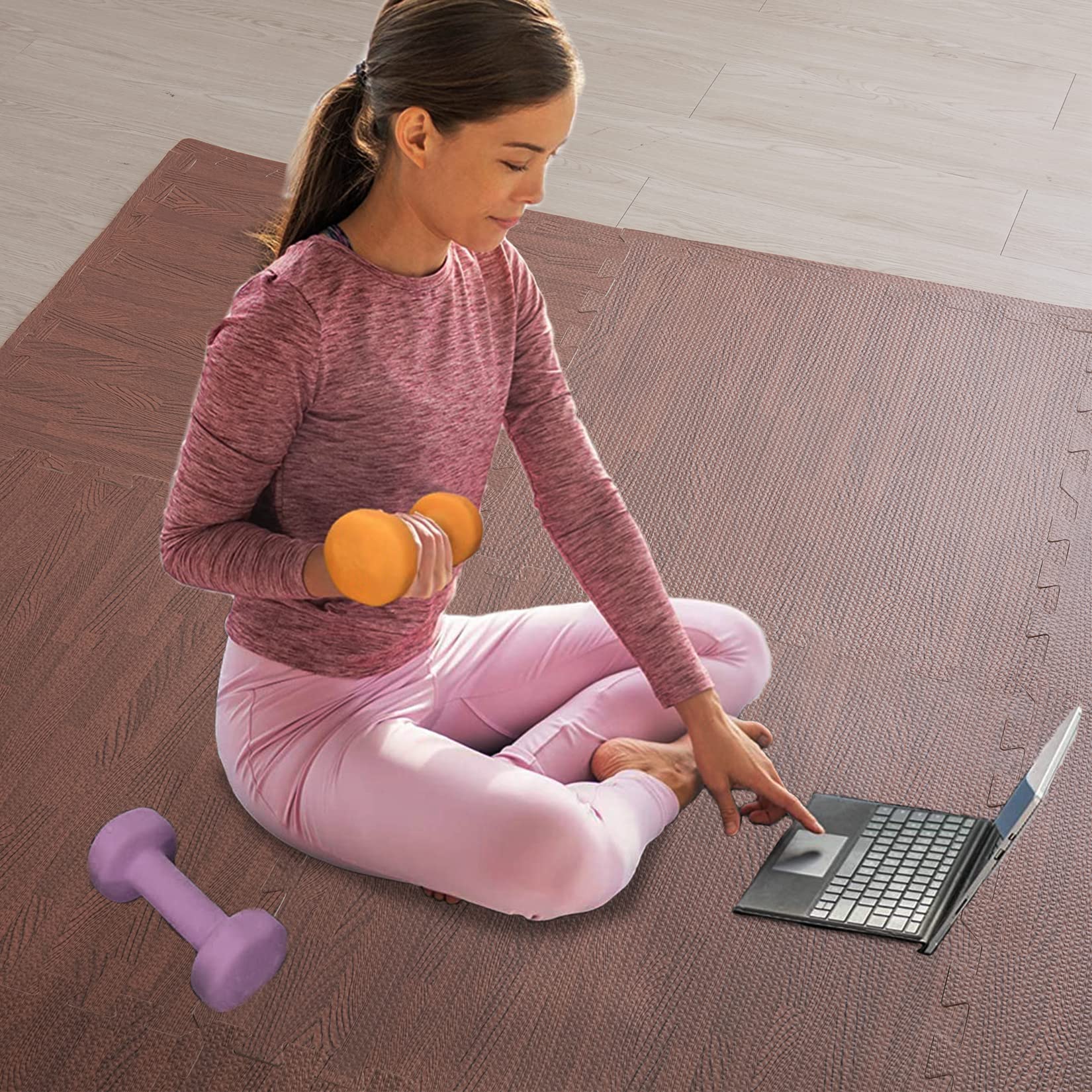 Wisfor Foam Floor Mats 12 PCS 60 x 60 x 1.2cm Wood Effect Soft Gym Home