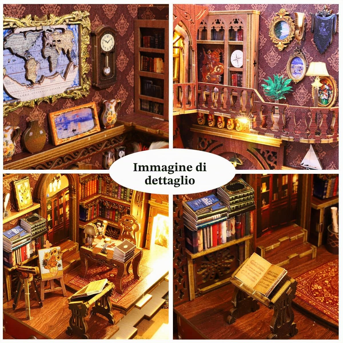Kit angolo libro fai-da-te - Coinvolgente puzzle in legno 3D Fermalibri Set di modellismo per adulti e ragazzi, inserto scaffale libreria in miniatura con luci a LED, regalo per gli amanti dei libri