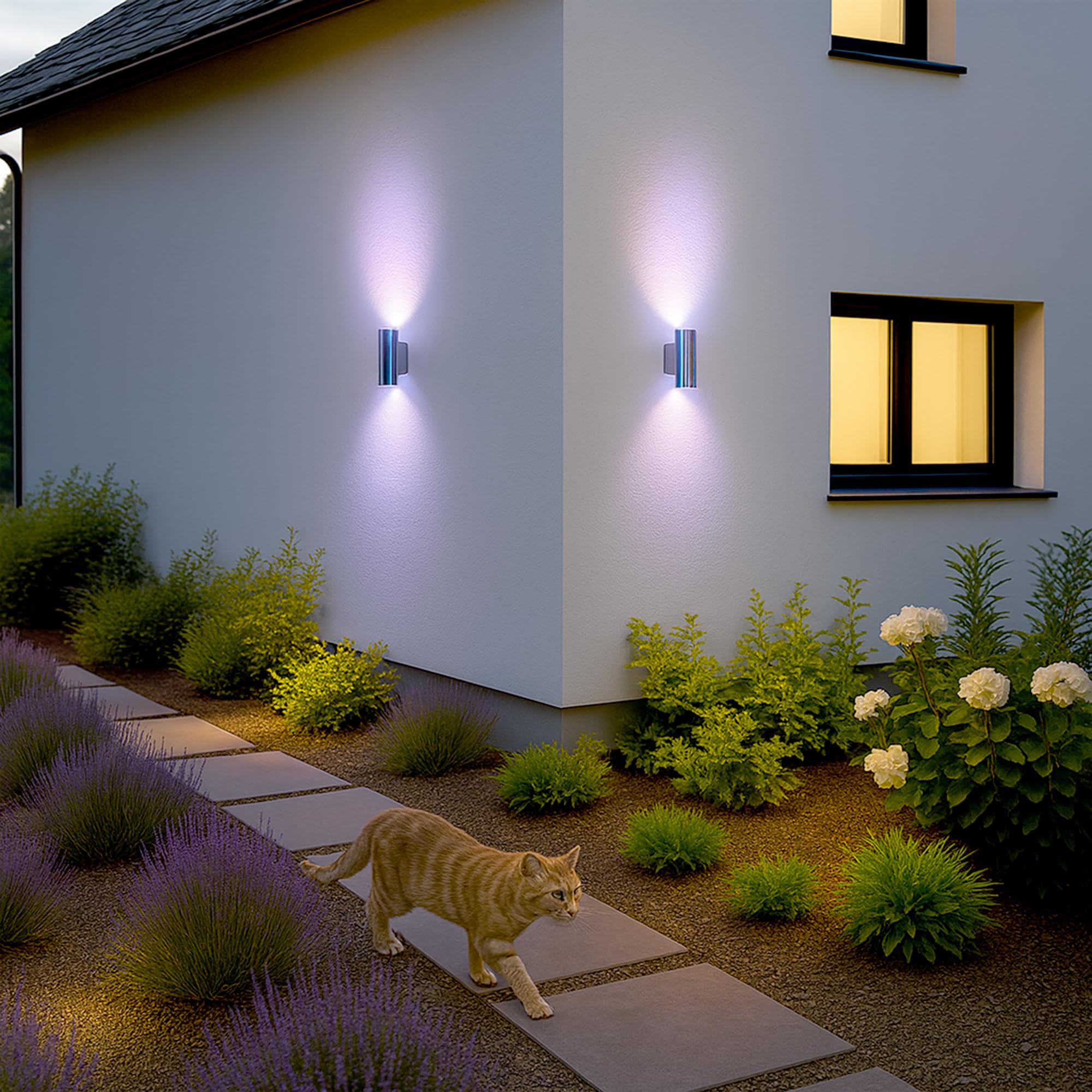 SSC-LUXon TIRA Wandlampe Edelstahl für Außen IP54 inkl. 2x Smart WiFi RGB GU10 LEDs (steuerung per App & Sprache) - Außen Wandleuchte Up Down
