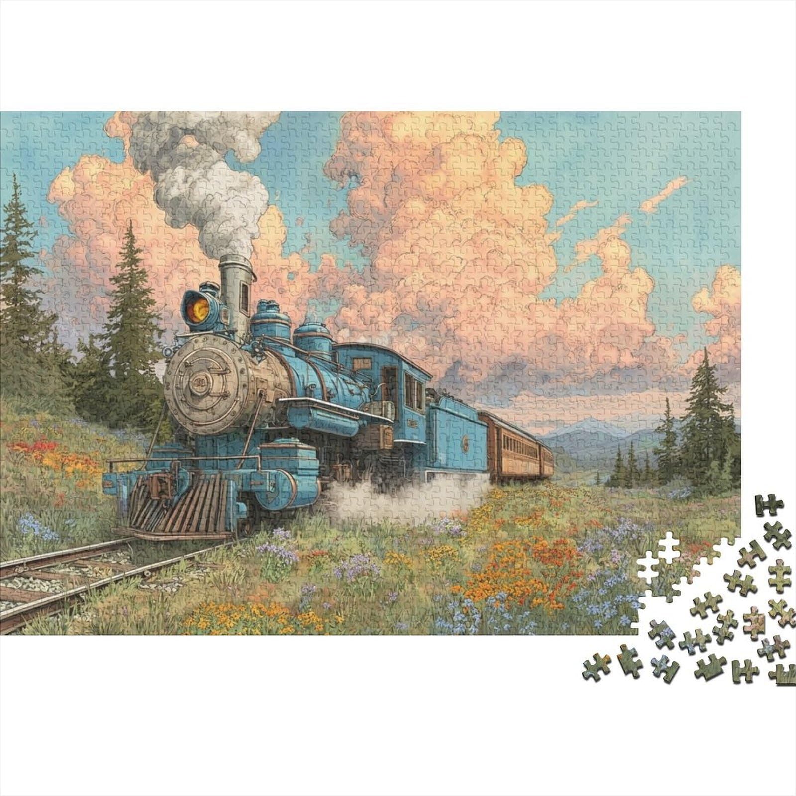 Vintage Train Scenic Forest 1000 Piece Jigsaw Puzzle for Adults 38x26cm/1000pcs