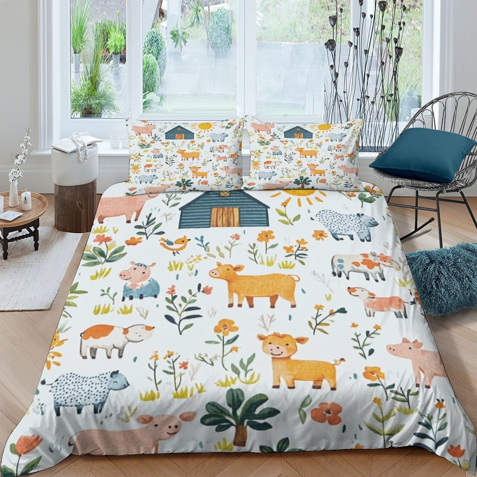 Ctjqhvkz Style-8 3D Printed Farm Animal Fitted Sheet Microfiber Soft Orange Cow House Mattress Cover For Bedroom Dorm Guest Room Decor Single（135X200cm）
