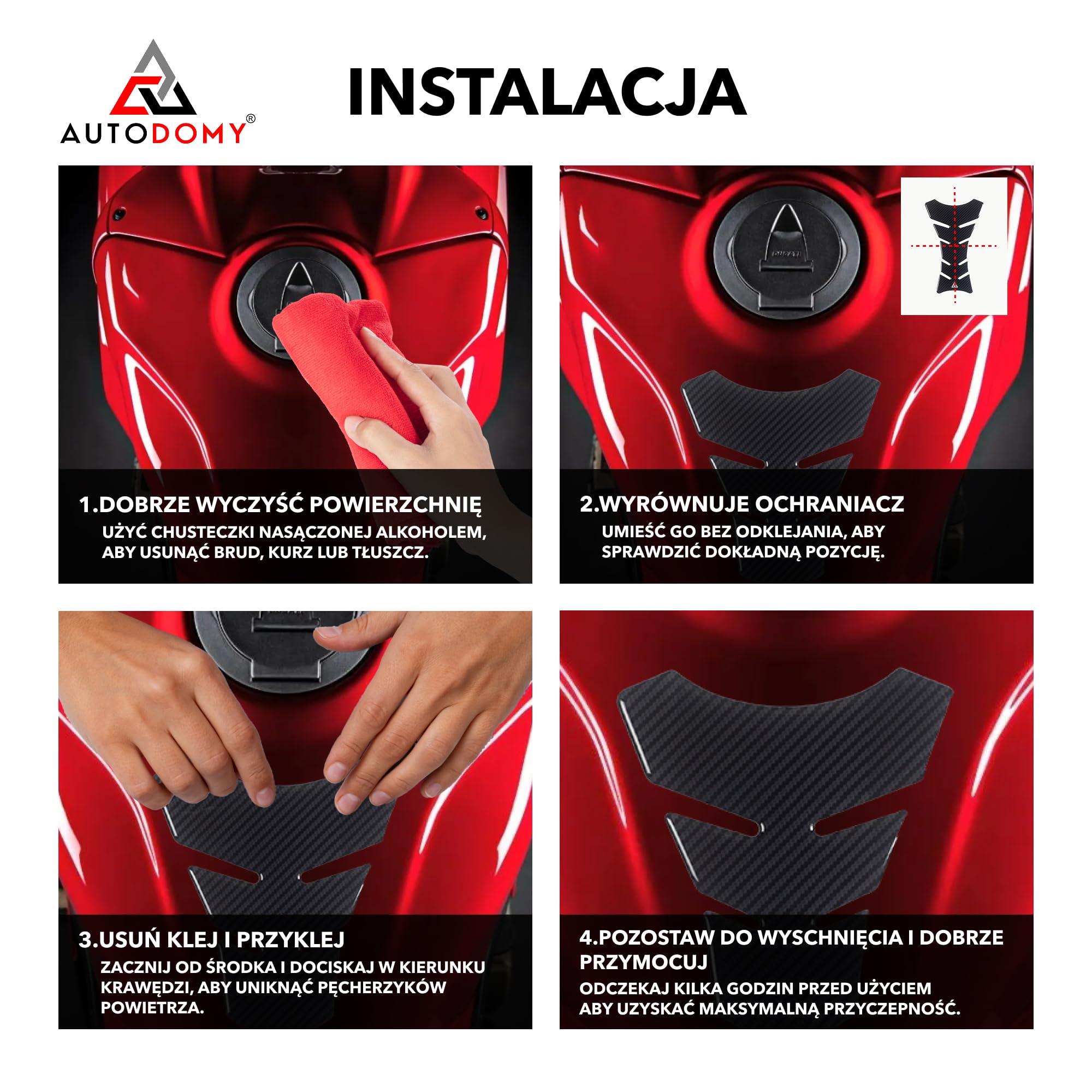 Autodomy Ochrona Zbiornika Paliwa Motocykla Węgiel V1 20x12,5 cm | Ochrona Zbiornika Motocykla Odporna na Deszcz i Słońce | Naklejka Zbiornika Pasująca do Każdego Modelu | Motocyklowa osłona zbiornika odporna na deszcz i słońce | Naklejka na zbiornik 20 x