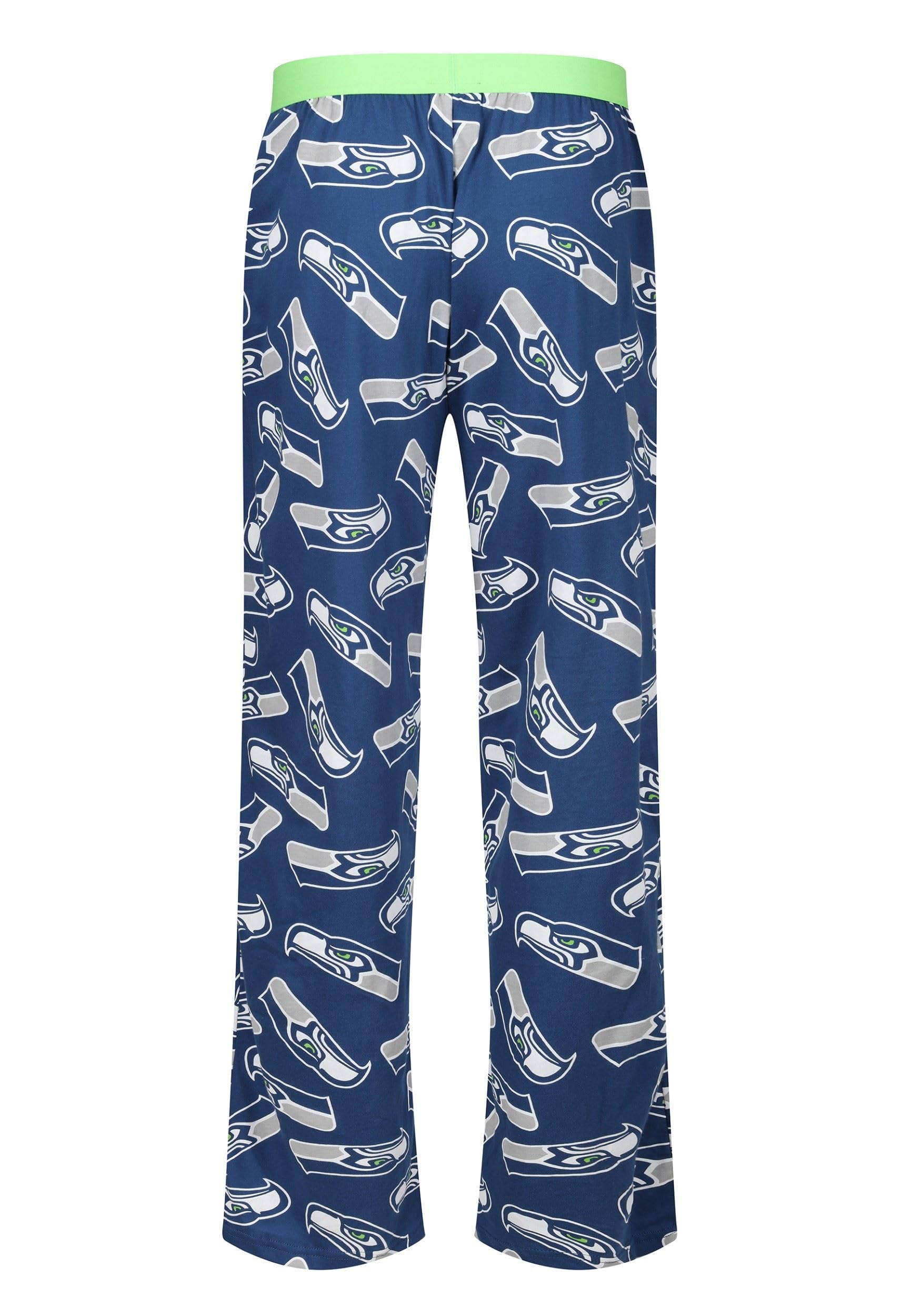 Recovered Pantalones de fútbol americano de la NFL, unisex, para adultos, diseño de Seattle Seahawks, color azul marino, parte inferior de pijama de algodón para descansar, ropa de noche